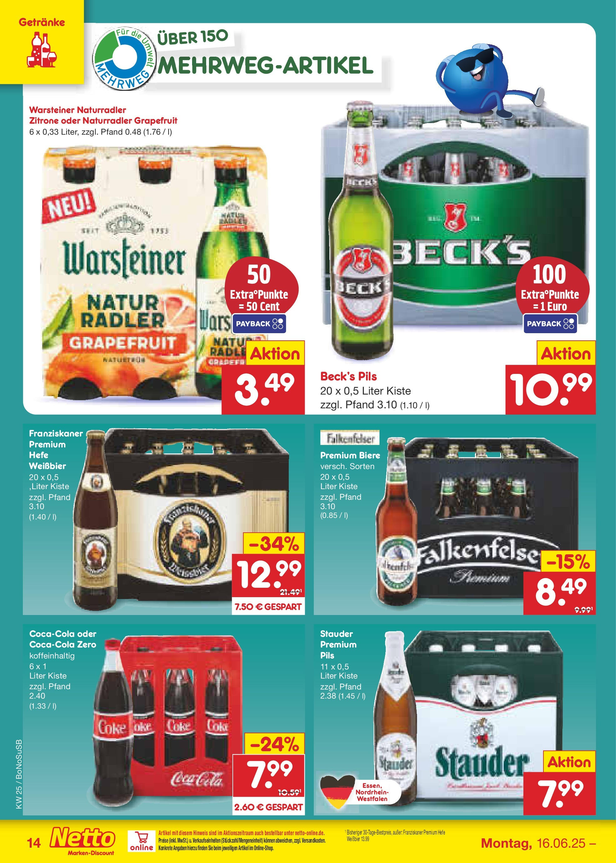 Netto Marken-Discount prospekt Herne	 (ab 15.06.2025) » Angebote | Seite: 18 | Produkte: Franziskaner, Grapefruit, Radler, Warsteiner