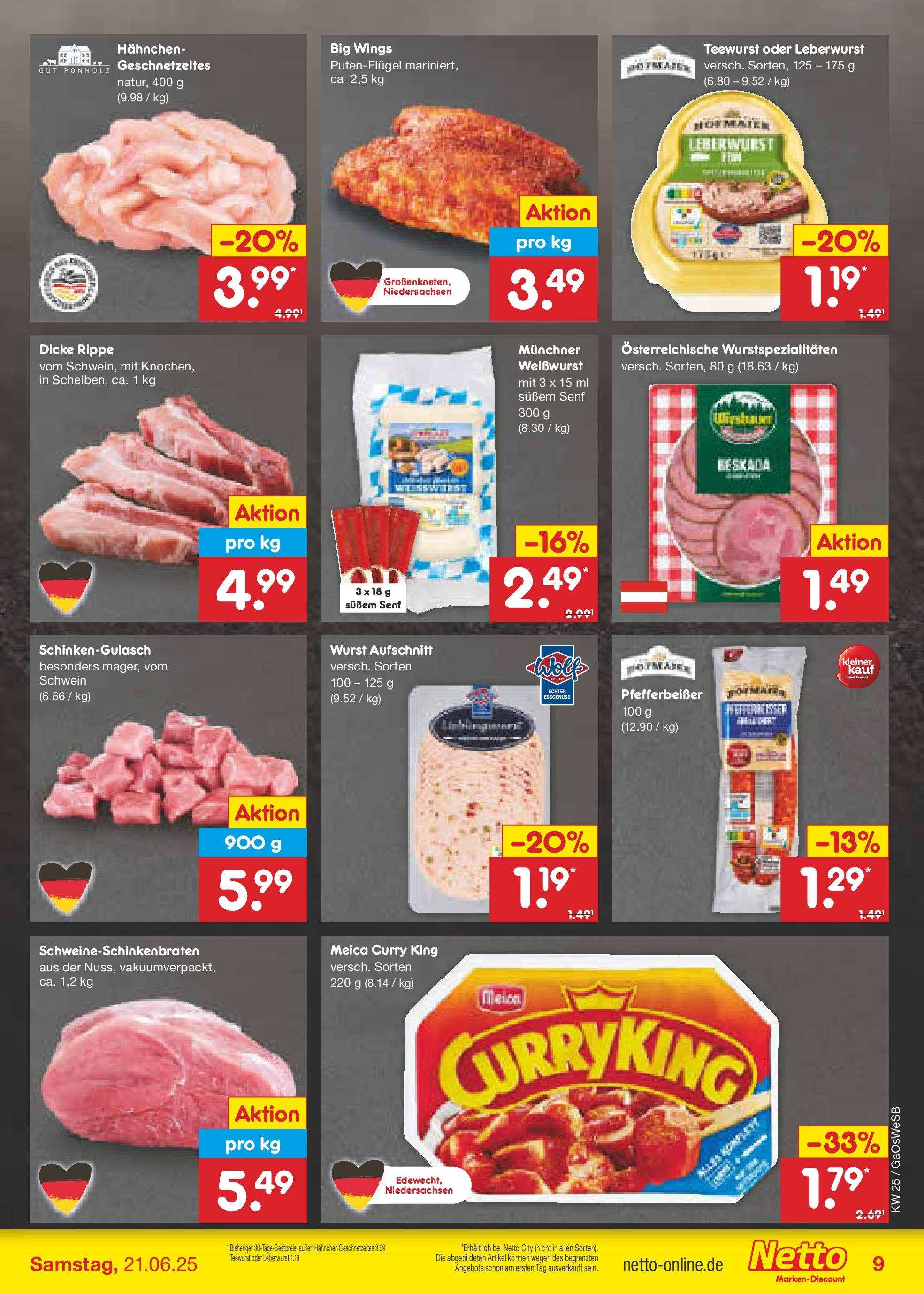 Netto Marken-Discount prospekt Bremen-Lesum (ab 15.06.2025) » Angebote | Seite: 9 | Produkte: Hahnchen, Weißwurst, Meica, Wurst Netto Marken-Discount prospekt Bremen-Lesum (ab 15.06.2025) » Angebote | Seite: 9 | Produkte: Hahnchen, Weißwurst, Meica, Wurst