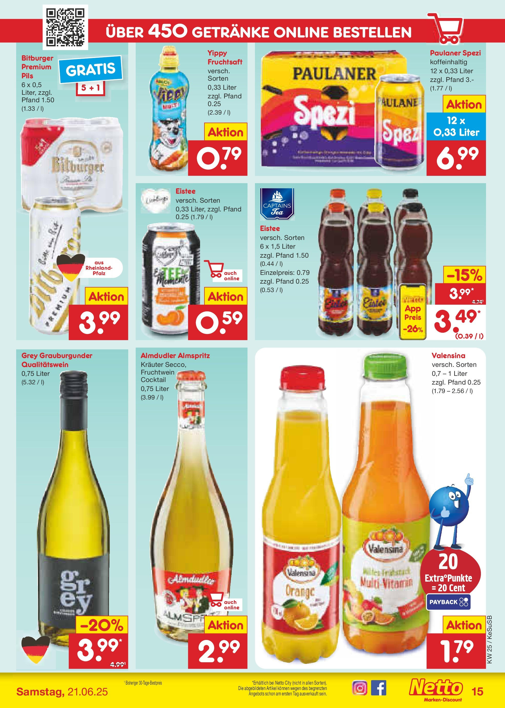 Netto Marken-Discount prospekt Kruft (ab 15.06.2025) » Angebote | Seite: 19 | Produkte: Paulaner spezi, Pils, Valensina, Paulaner Netto Marken-Discount prospekt Kruft (ab 15.06.2025) » Angebote | Seite: 19 | Produkte: Paulaner spezi, Pils, Valensina, Paulaner