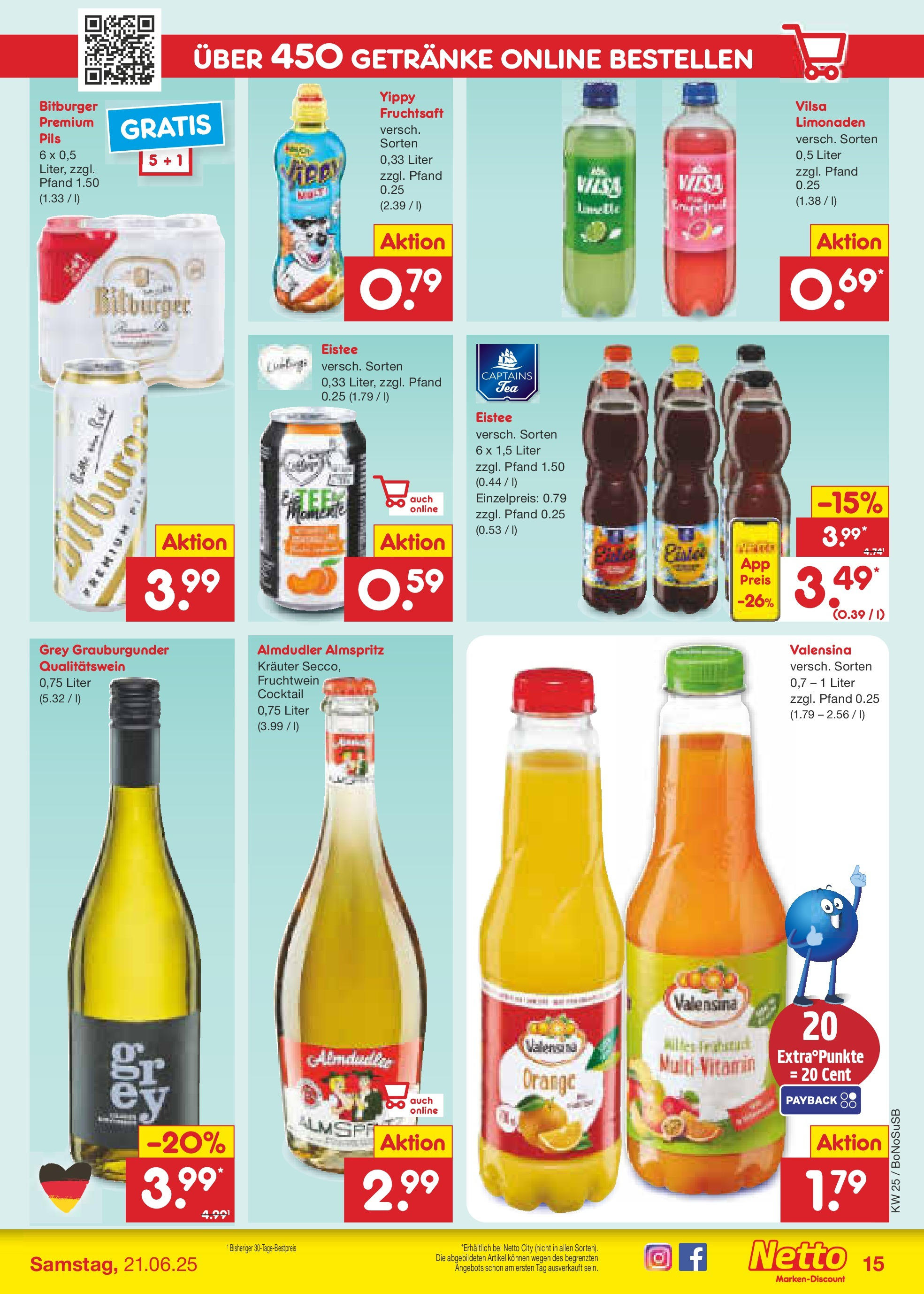 Netto Marken-Discount prospekt Herne	 (ab 15.06.2025) » Angebote | Seite: 19 | Produkte: Bitburger, Pils, Valensina, Fruchtsaft