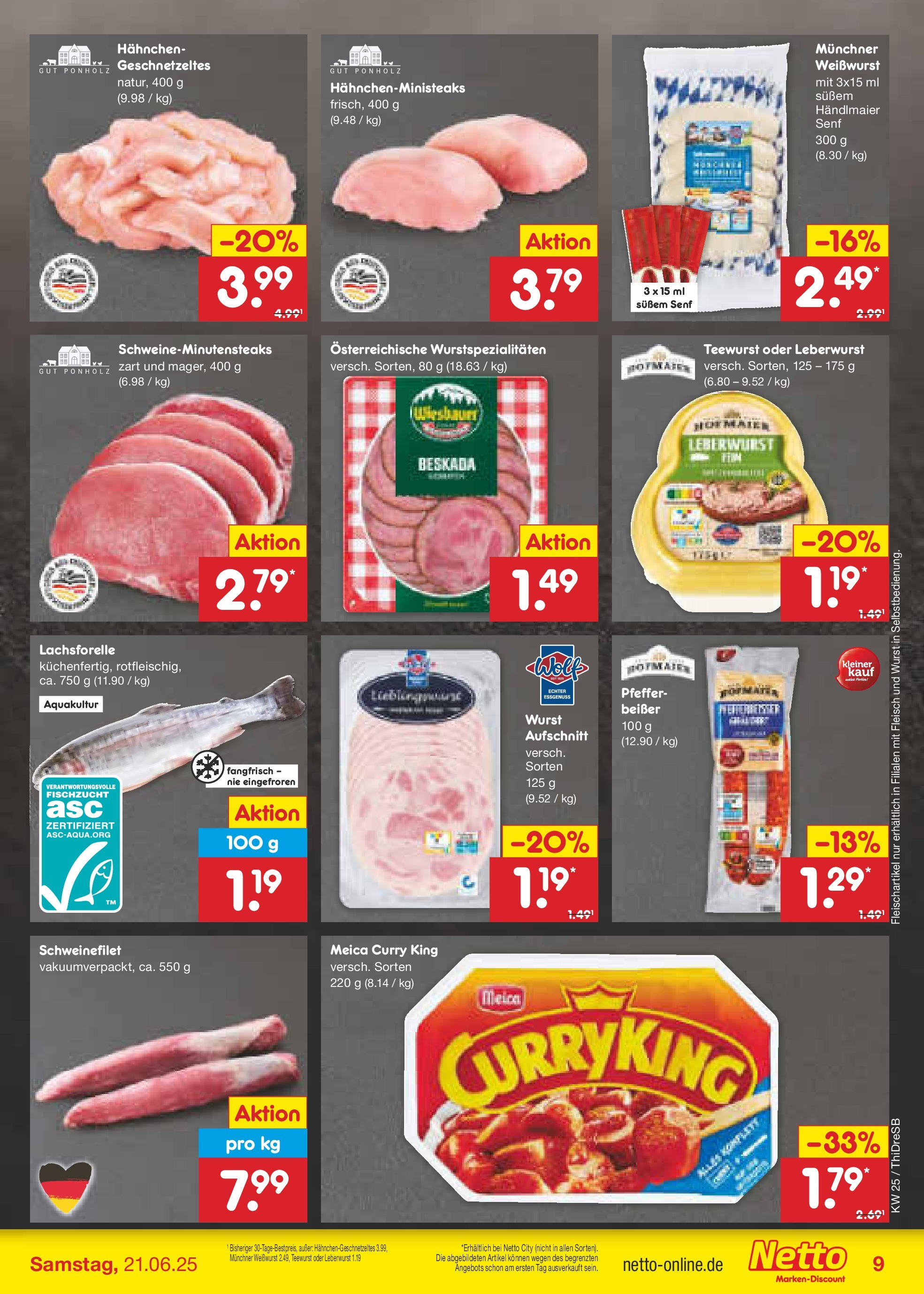 Netto Marken-Discount prospekt Dresden (ab 15.06.2025) » Angebote | Seite: 9 | Produkte: Hahnchen, Weißwurst, Meica, Schweinefilet Netto Marken-Discount prospekt Dresden (ab 15.06.2025) » Angebote | Seite: 9 | Produkte: Hahnchen, Weißwurst, Meica, Schweinefilet