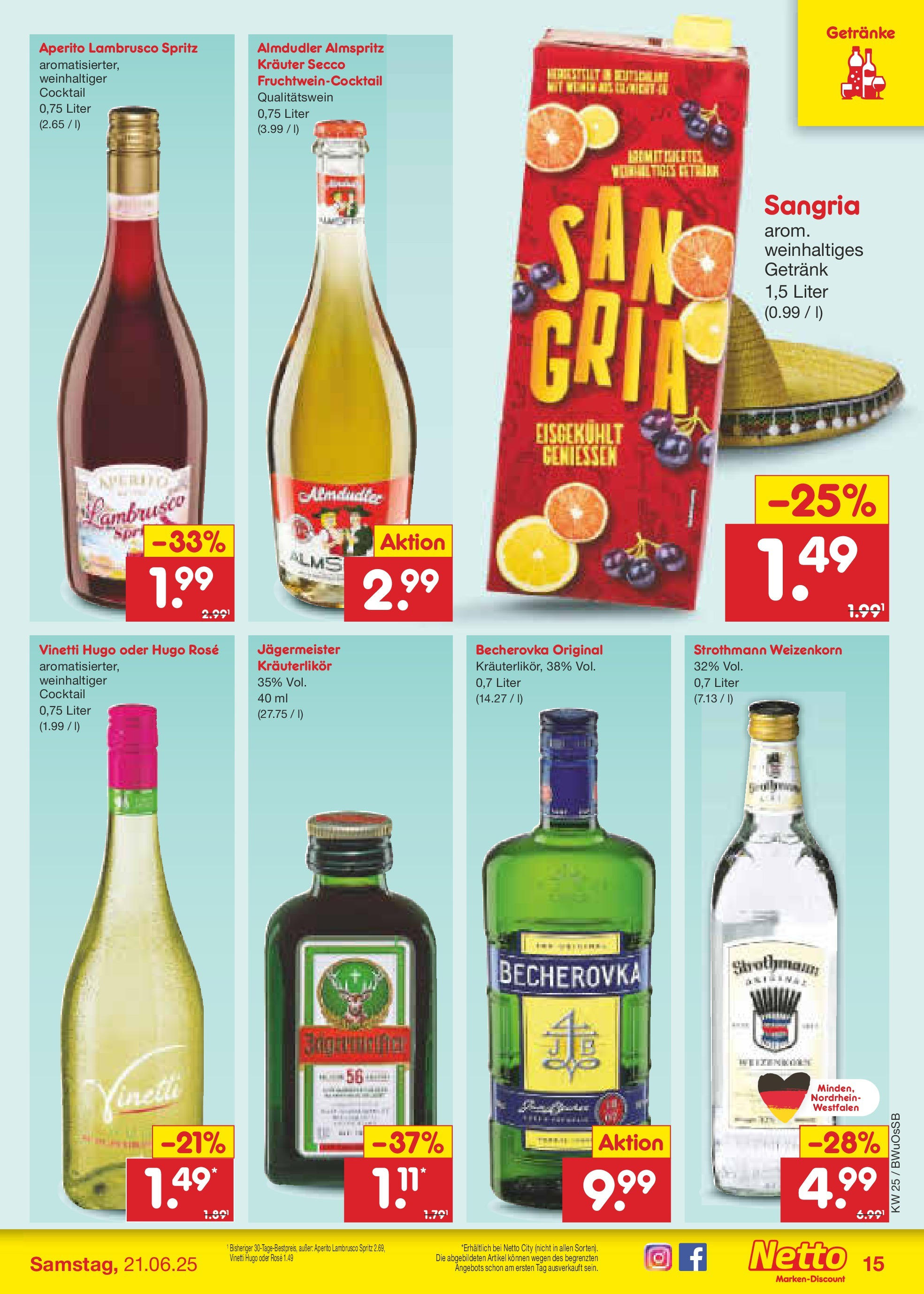Netto Marken-Discount prospekt Osterode (ab 15.06.2025) » Angebote | Seite: 19 | Produkte: Jägermeister, Hugo Netto Marken-Discount prospekt Osterode (ab 15.06.2025) » Angebote | Seite: 19 | Produkte: Jägermeister, Hugo