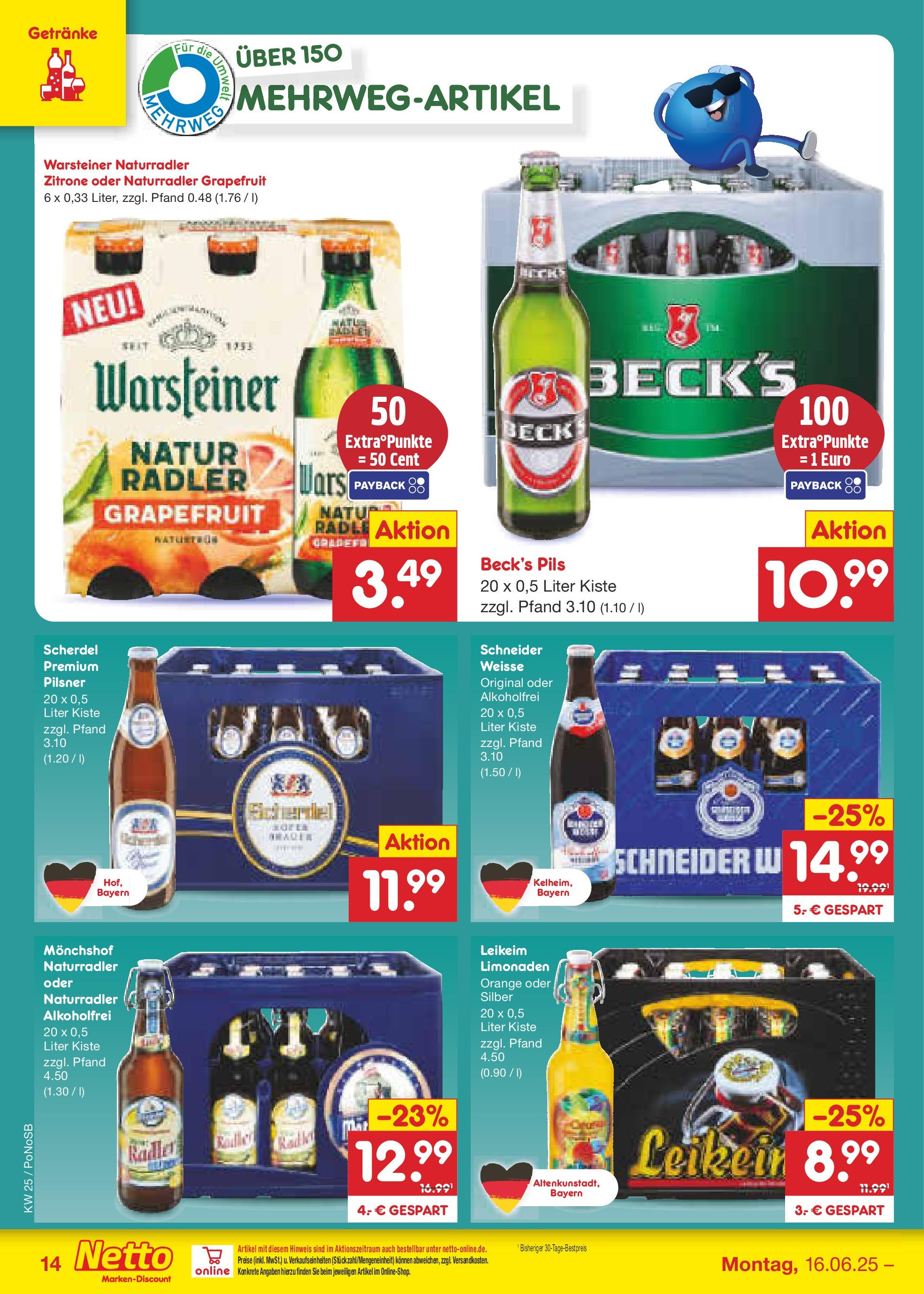 Netto Marken-Discount prospekt Amberg (ab 15.06.2025) » Angebote | Seite: 18 | Produkte: Monchshof, Pils, Grapefruit, Warsteiner Netto Marken-Discount prospekt Amberg (ab 15.06.2025) » Angebote | Seite: 18 | Produkte: Monchshof, Pils, Grapefruit, Warsteiner
