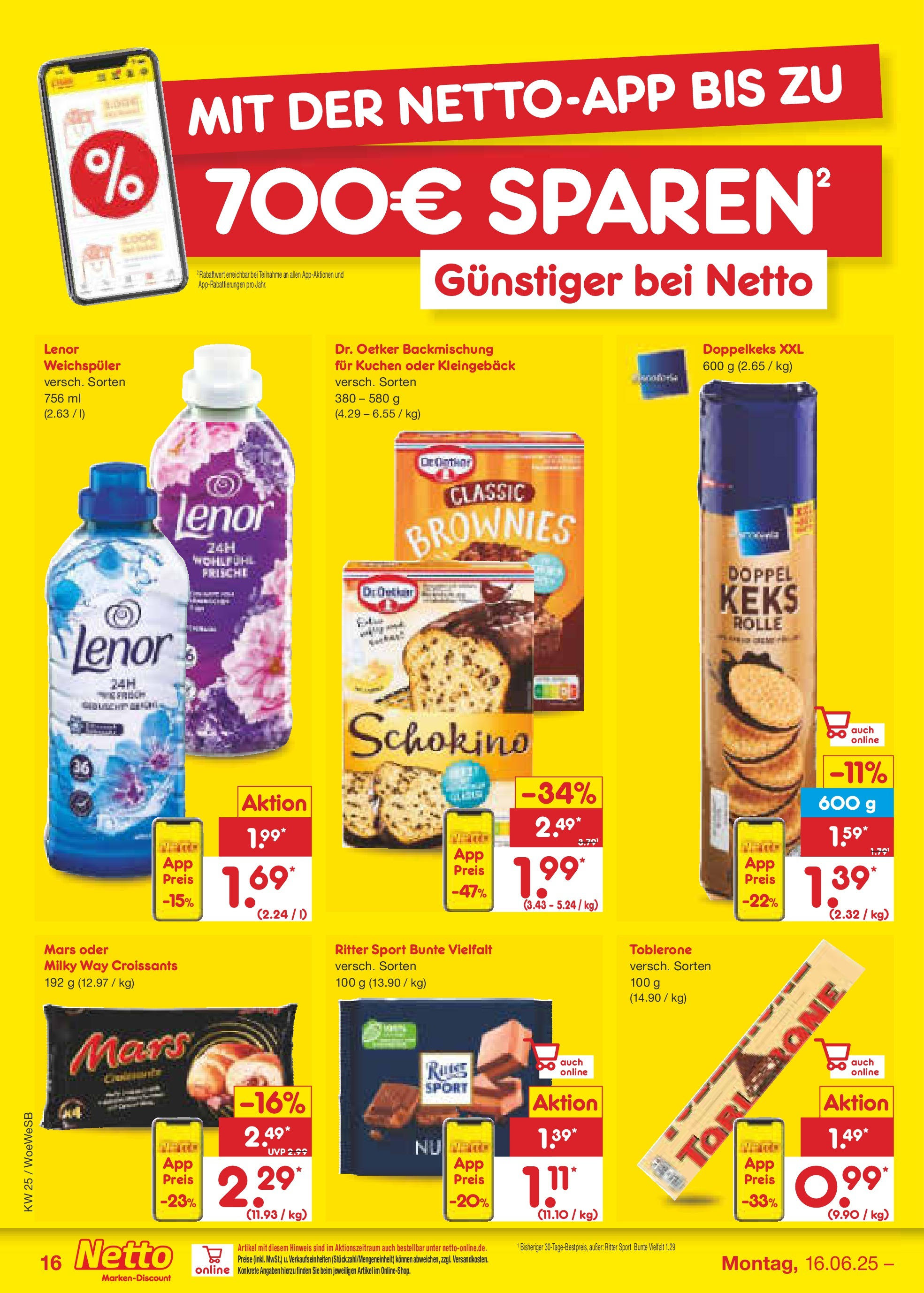 Netto Marken-Discount prospekt Katzweiler (ab 15.06.2025) » Angebote | Seite: 22 | Produkte: Ritter sport, Mars, Weichspüler, Kuchen Netto Marken-Discount prospekt Katzweiler (ab 15.06.2025) » Angebote | Seite: 22 | Produkte: Ritter sport, Mars, Weichspüler, Kuchen