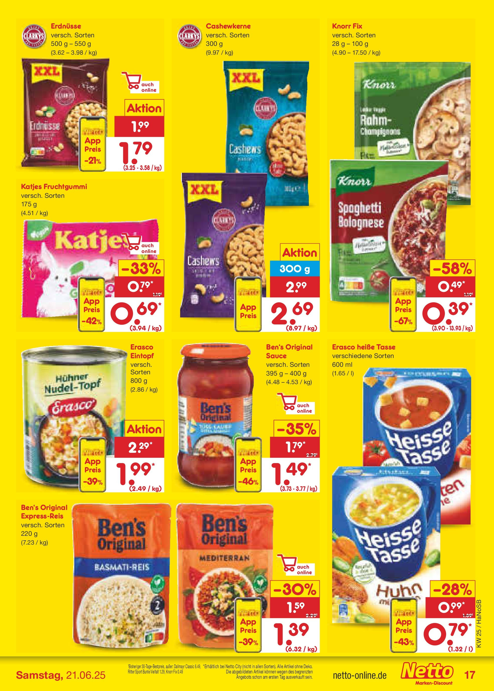 Netto Marken-Discount prospekt Schwerte-Geisecke (ab 15.06.2025) » Angebote | Seite: 23 | Produkte: Knorr fix, Erdnüsse, Basmatireis, Knorr Netto Marken-Discount prospekt Schwerte-Geisecke (ab 15.06.2025) » Angebote | Seite: 23 | Produkte: Knorr fix, Erdnüsse, Basmatireis, Knorr
