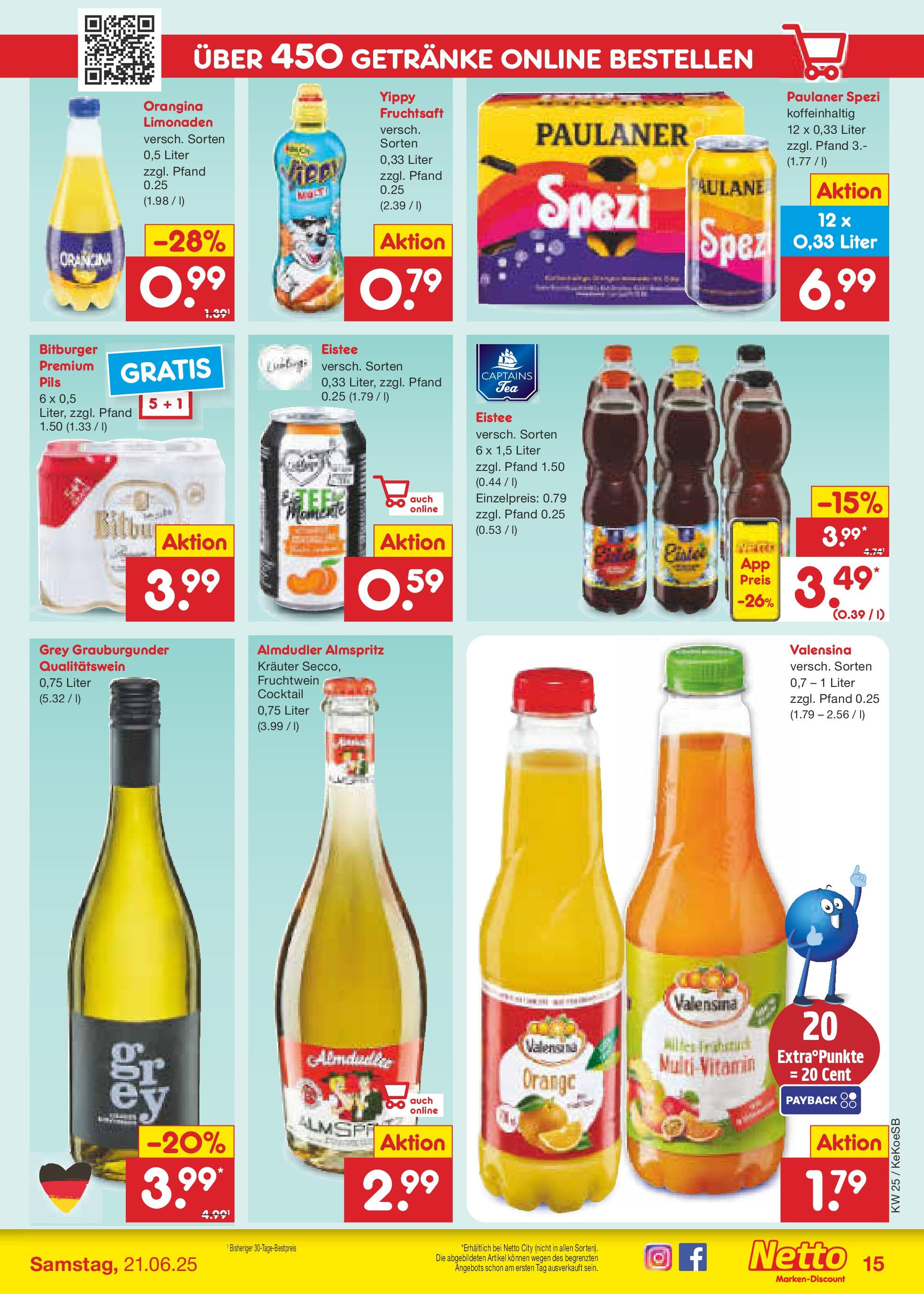 Netto Marken-Discount prospekt Köln (ab 15.06.2025) » Angebote | Seite: 19 | Produkte: Bitburger, Paulaner spezi, Pils, Valensina Netto Marken-Discount prospekt Köln (ab 15.06.2025) » Angebote | Seite: 19 | Produkte: Bitburger, Paulaner spezi, Pils, Valensina