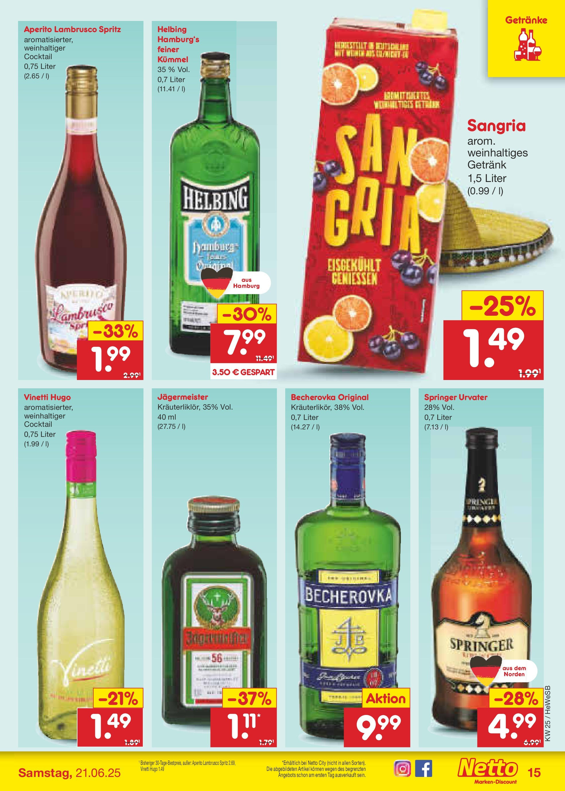 Netto Marken-Discount prospekt Brietlingen	 (ab 15.06.2025) » Angebote | Seite: 19 | Produkte: Jägermeister, Hugo