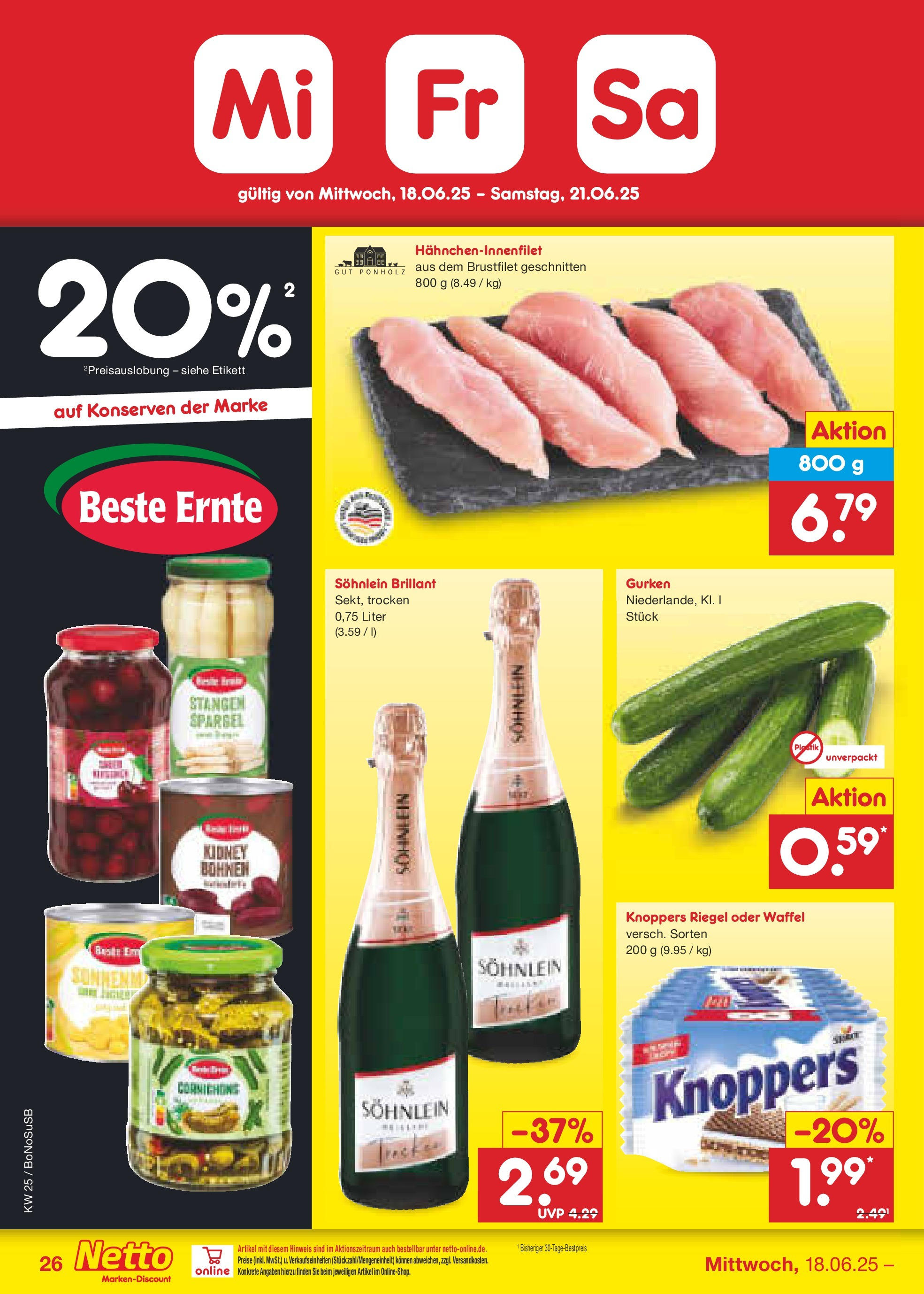 Netto Marken-Discount prospekt Herne	 (ab 15.06.2025) » Angebote | Seite: 38 | Produkte: Spargel, Knoppers, Gurken