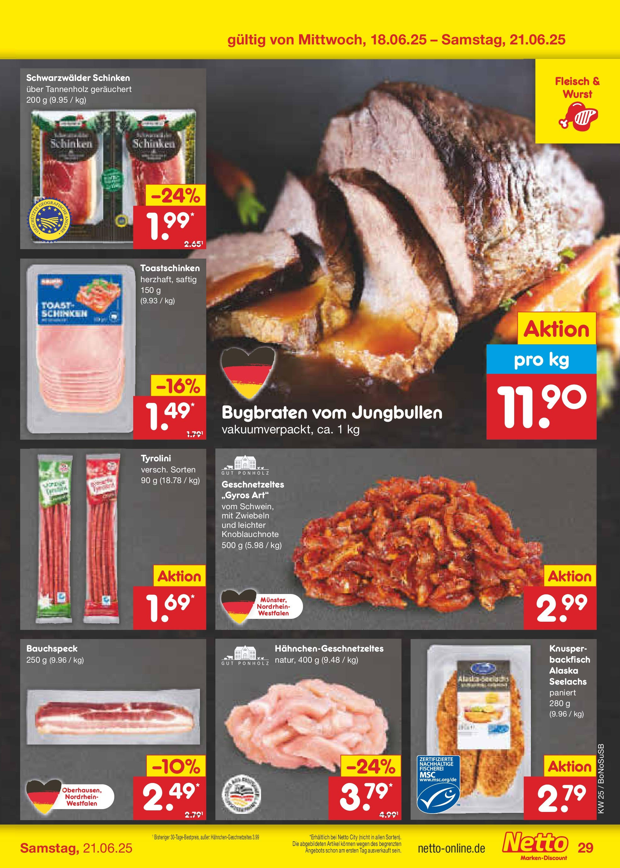 Netto Marken-Discount prospekt Herne	 (ab 15.06.2025) » Angebote | Seite: 41 | Produkte: Toastschinken, Zwiebeln, Wurst, Schinken