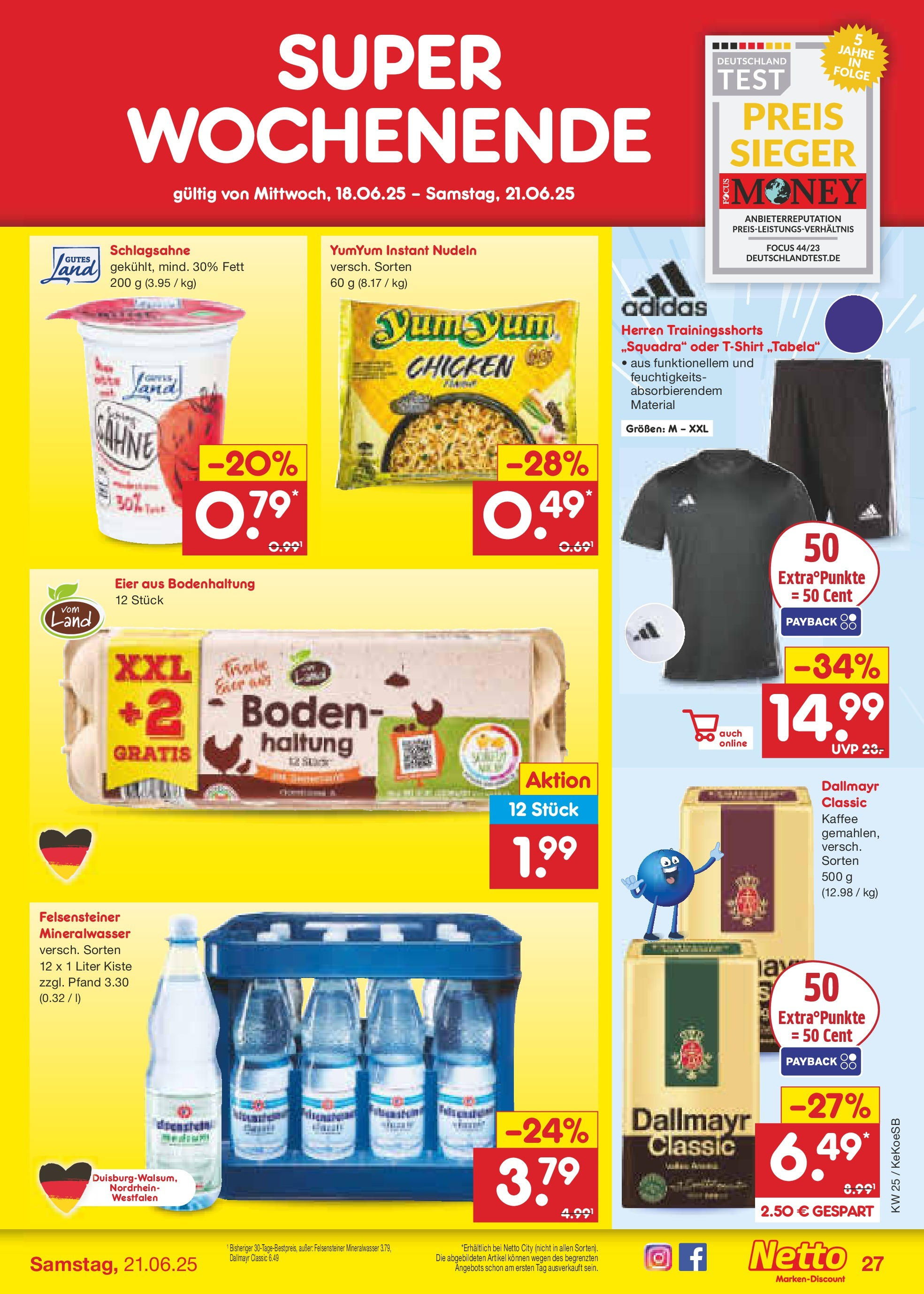 Netto Marken-Discount prospekt Köln (ab 15.06.2025) » Angebote | Seite: 39 | Produkte: Schlagsahne, Eier, Mineralwasser, Dallmayr Netto Marken-Discount prospekt Köln (ab 15.06.2025) » Angebote | Seite: 39 | Produkte: Schlagsahne, Eier, Mineralwasser, Dallmayr