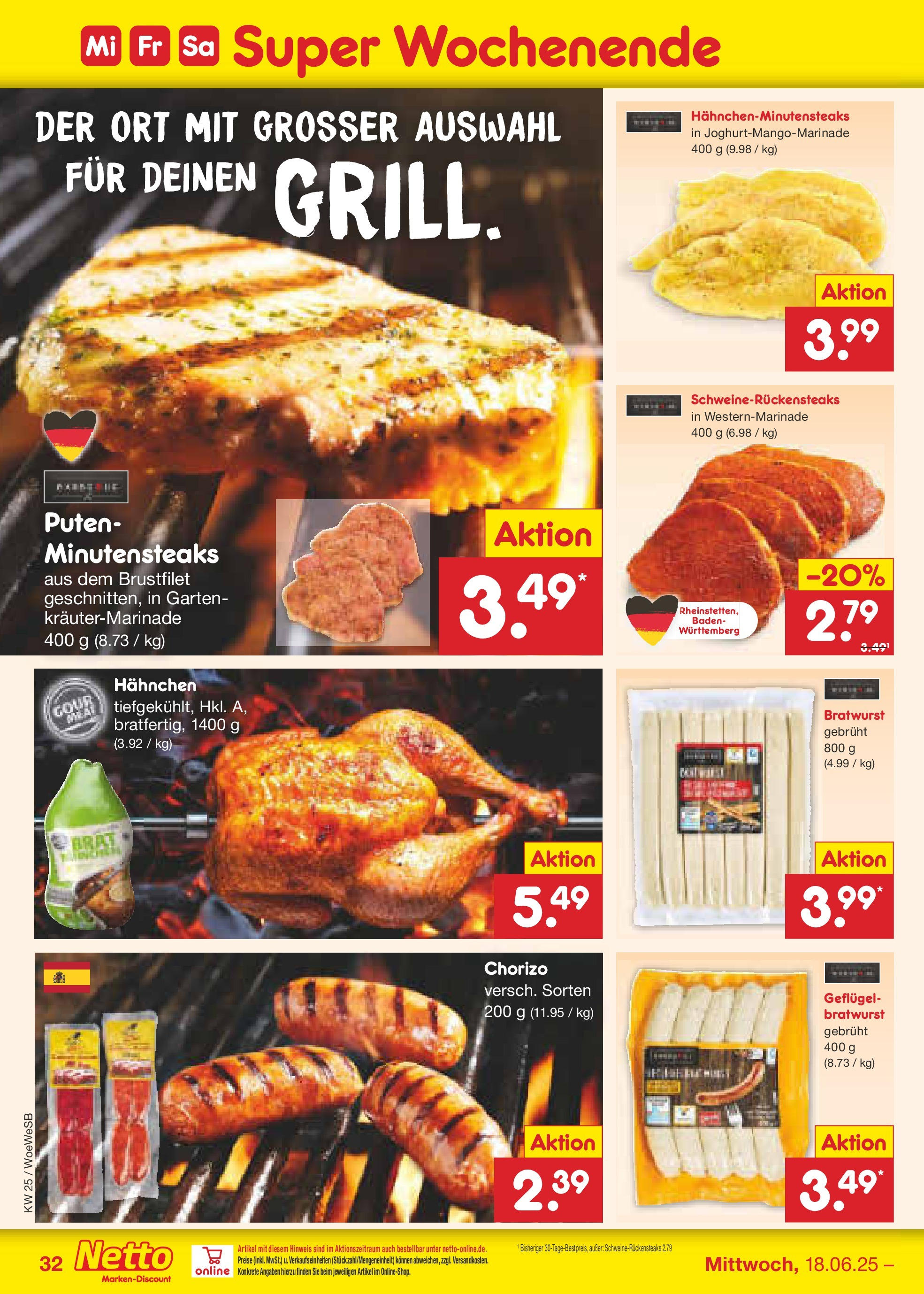 Netto Marken-Discount prospekt Katzweiler (ab 15.06.2025) » Angebote | Seite: 46 | Produkte: Hahnchen, Bratwurst, Steak Netto Marken-Discount prospekt Katzweiler (ab 15.06.2025) » Angebote | Seite: 46 | Produkte: Hahnchen, Bratwurst, Steak