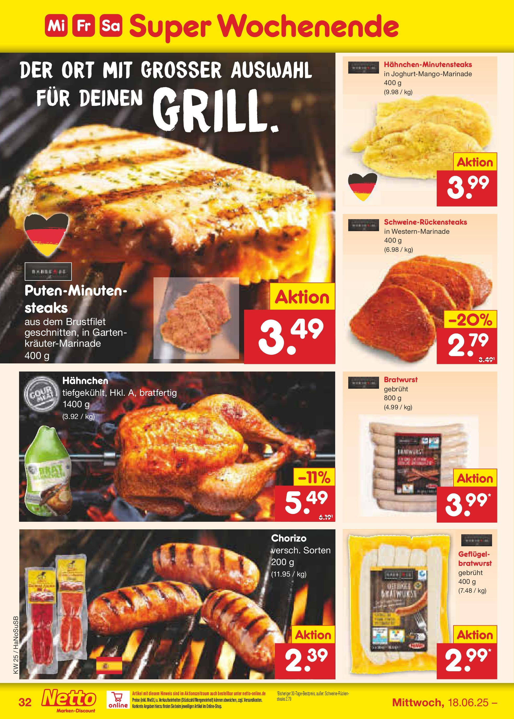 Netto Marken-Discount prospekt Schwerte-Geisecke (ab 15.06.2025) » Angebote | Seite: 46 | Produkte: Hahnchen, Bratwurst, Schweinerucken, Steak Netto Marken-Discount prospekt Schwerte-Geisecke (ab 15.06.2025) » Angebote | Seite: 46 | Produkte: Hahnchen, Bratwurst, Schweinerucken, Steak