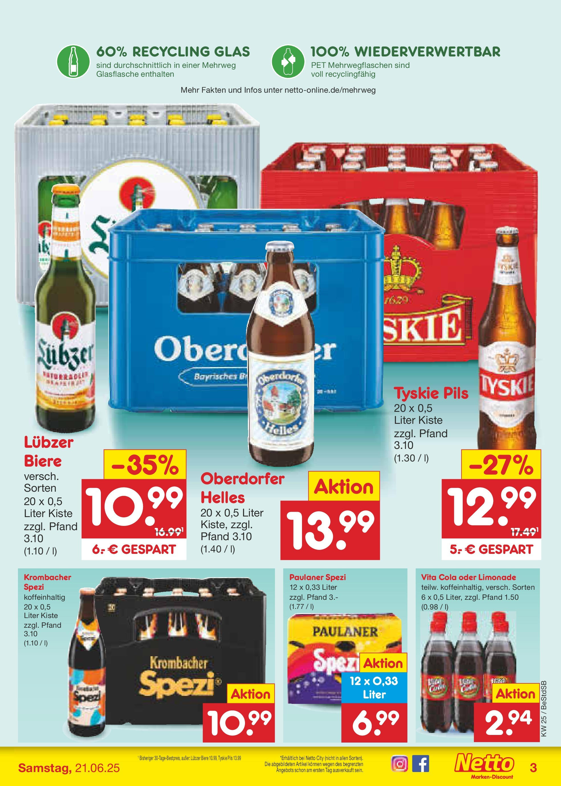Netto Marken-Discount prospekt Berlin-Spandau (ab 15.06.2025) » Angebote | Seite: 61 | Produkte: Tyskie, Paulaner spezi, Limonade, Vita cola Netto Marken-Discount prospekt Berlin-Spandau (ab 15.06.2025) » Angebote | Seite: 61 | Produkte: Tyskie, Paulaner spezi, Limonade, Vita cola