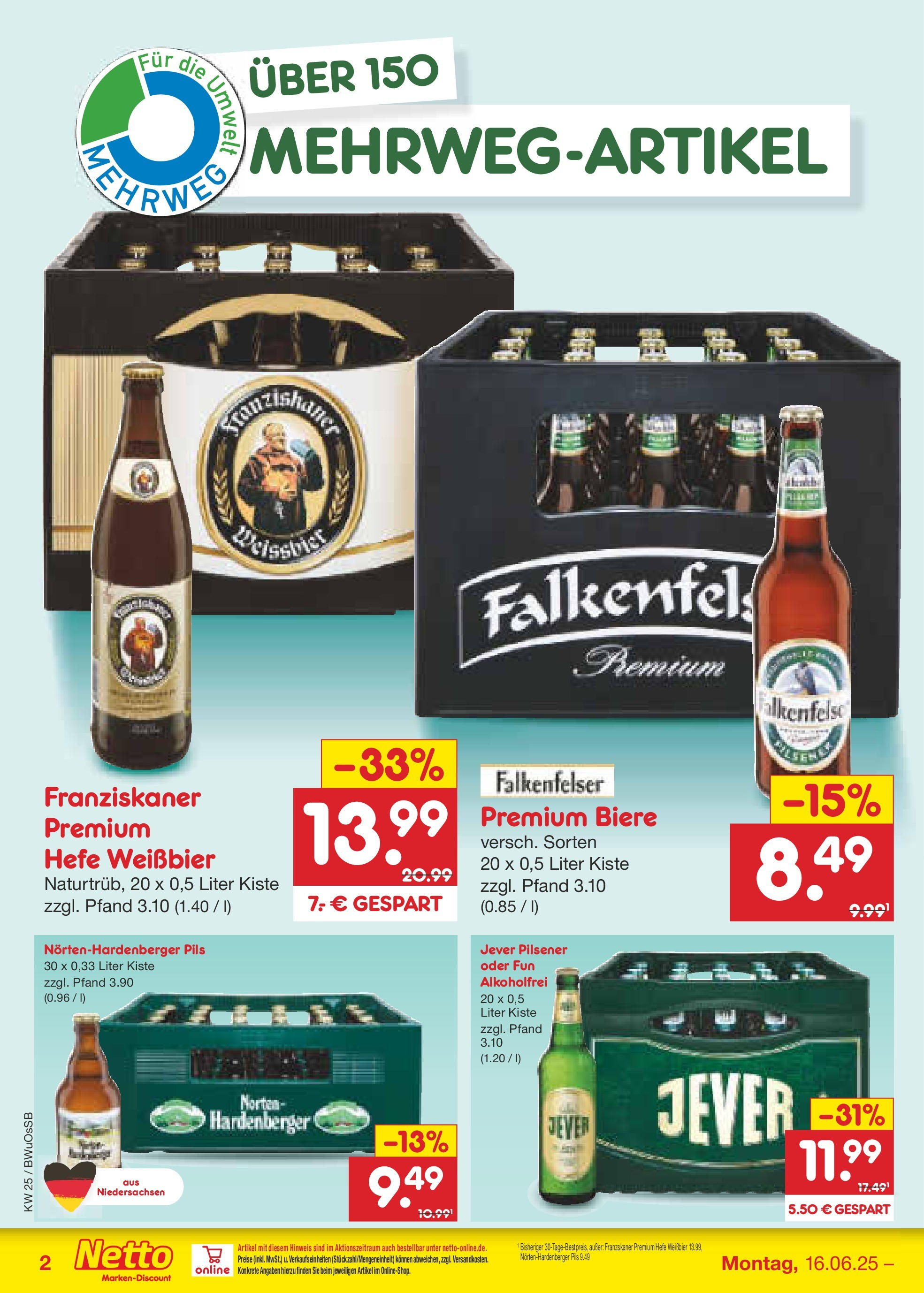 Netto Marken-Discount prospekt Osterode (ab 15.06.2025) » Angebote | Seite: 60 | Produkte: Franziskaner, Pils, Hefe weissbier, Jever Netto Marken-Discount prospekt Osterode (ab 15.06.2025) » Angebote | Seite: 60 | Produkte: Franziskaner, Pils, Hefe weissbier, Jever