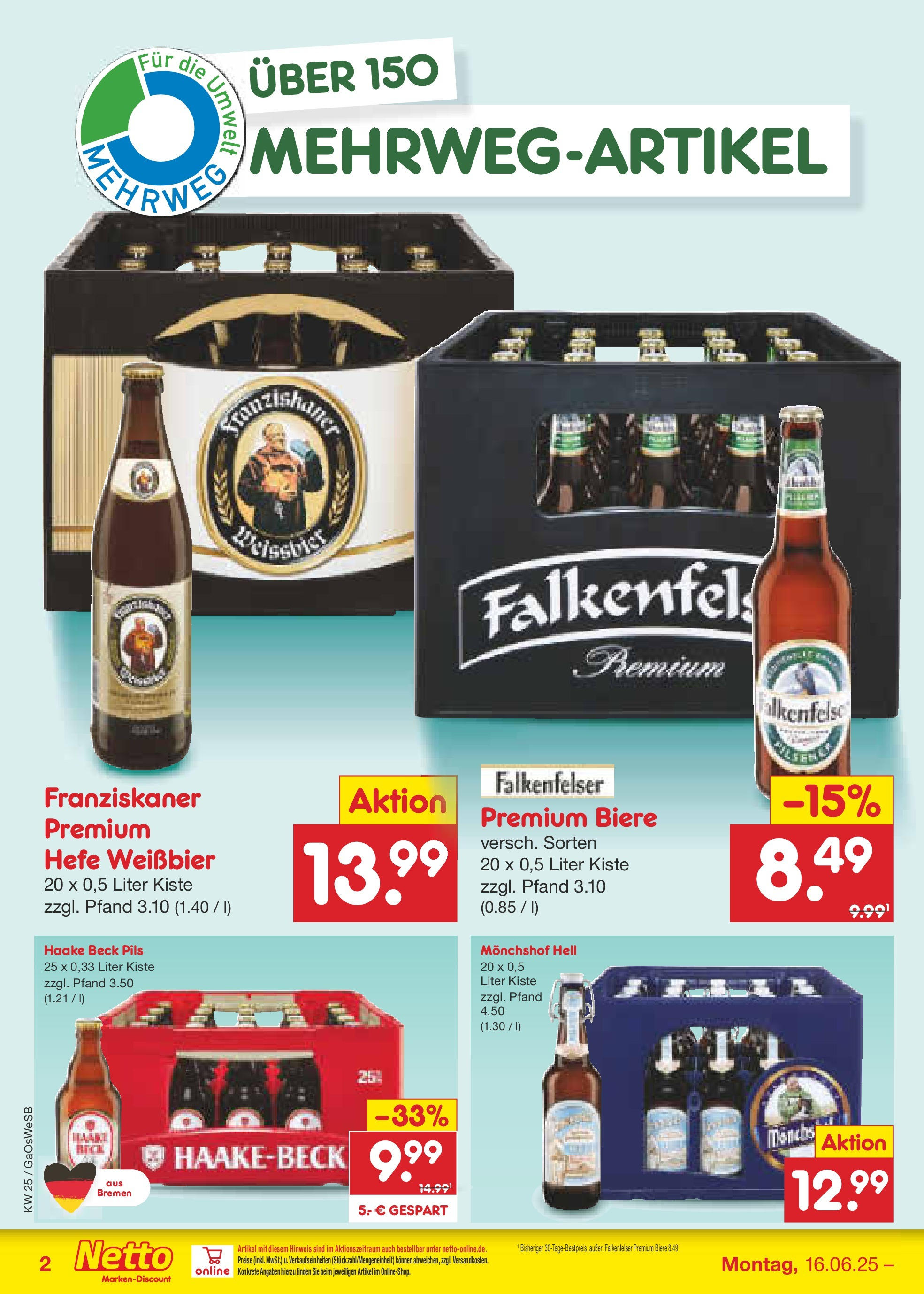 Netto Marken-Discount prospekt Bremen-Lesum (ab 15.06.2025) » Angebote | Seite: 60 | Produkte: Monchshof, Weißbier, Pils, Hefe weissbier Netto Marken-Discount prospekt Bremen-Lesum (ab 15.06.2025) » Angebote | Seite: 60 | Produkte: Monchshof, Weißbier, Pils, Hefe weissbier