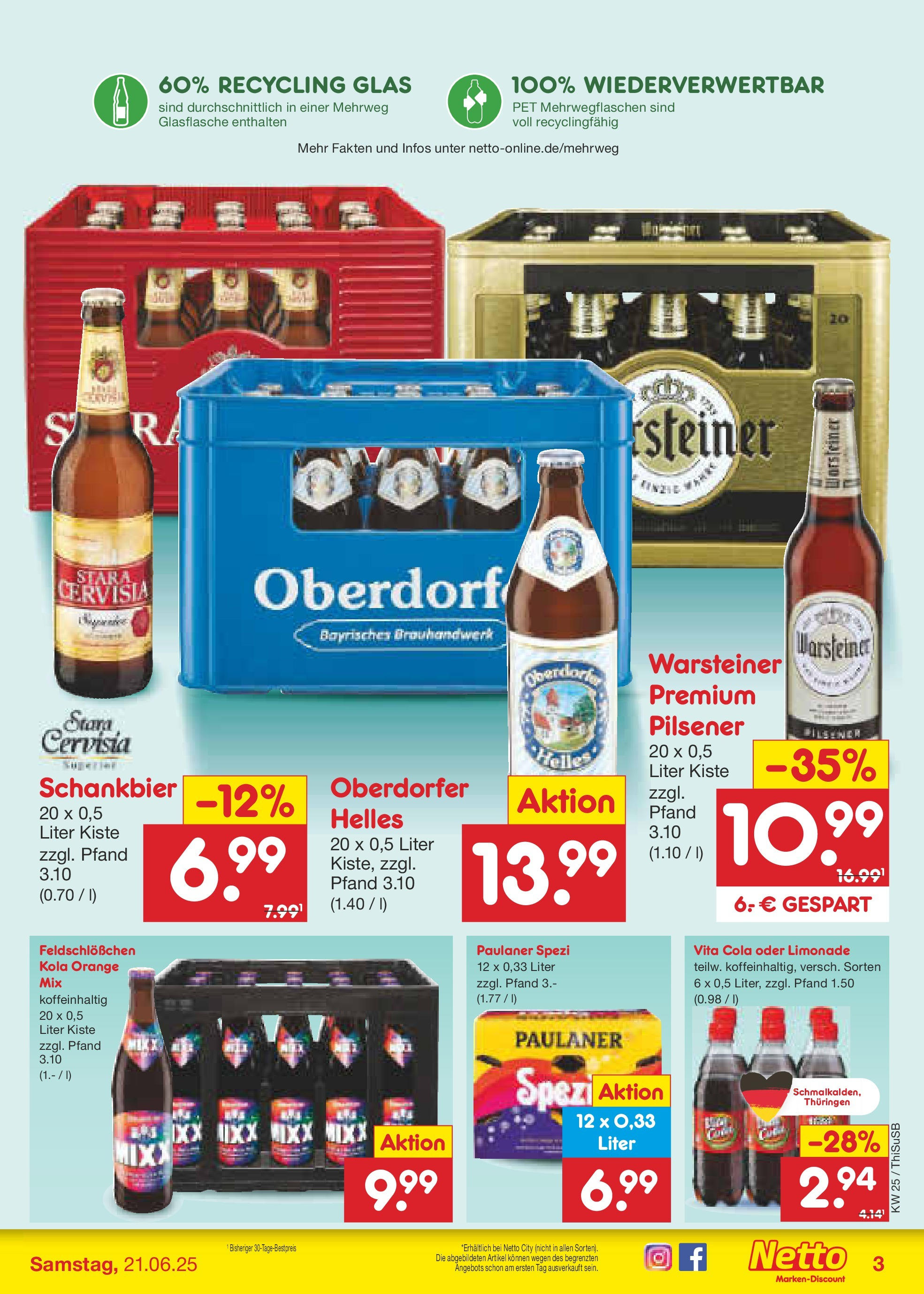 Netto Marken-Discount prospekt Pirna (ab 15.06.2025) » Angebote | Seite: 61 | Produkte: Paulaner spezi, Limonade, Warsteiner, Vita cola Netto Marken-Discount prospekt Pirna (ab 15.06.2025) » Angebote | Seite: 61 | Produkte: Paulaner spezi, Limonade, Warsteiner, Vita cola