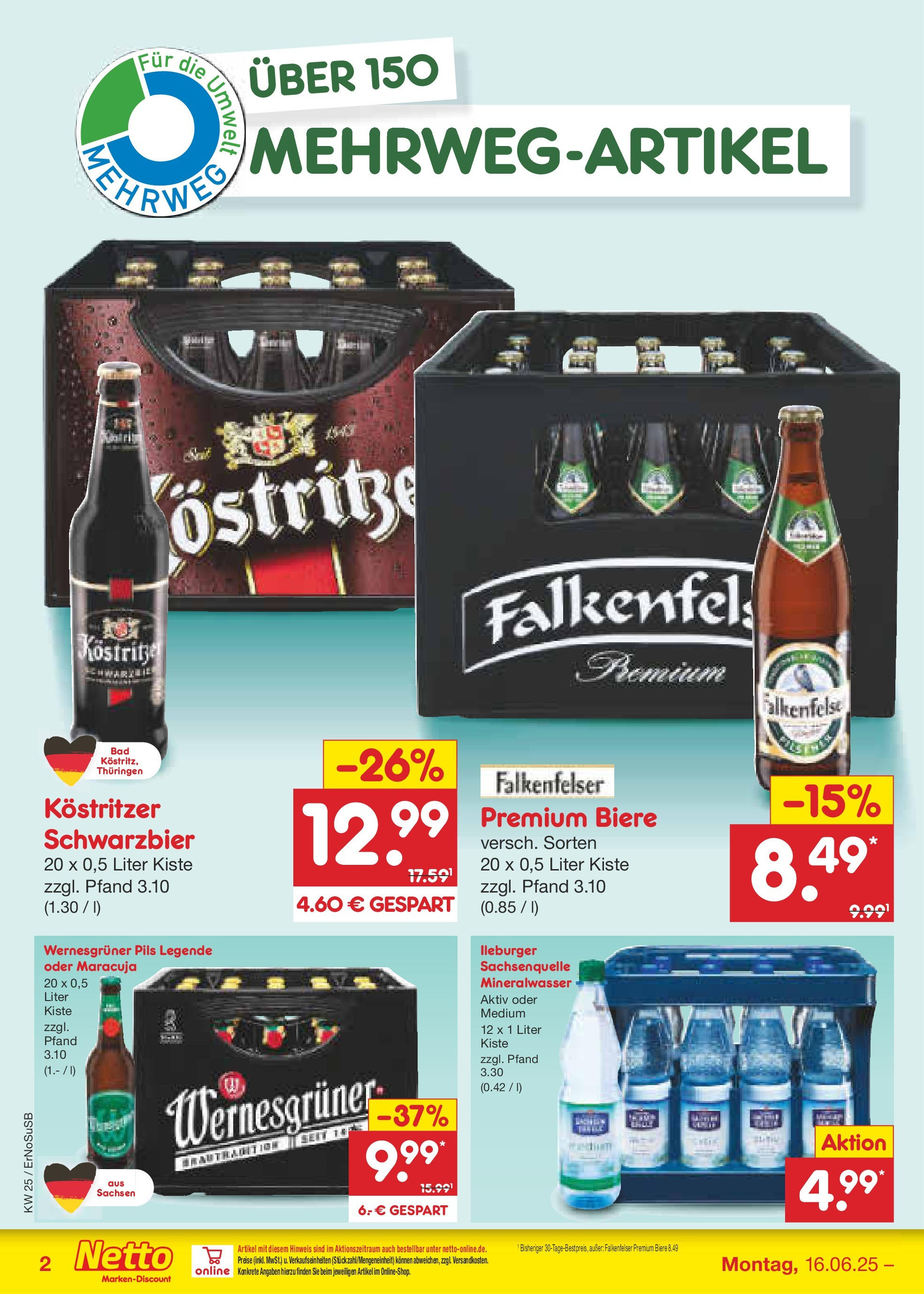 Netto Marken-Discount prospekt Elxleben (ab 15.06.2025) » Angebote | Seite: 64 | Produkte: Kostritzer, Pils, Wernesgruner, Mineralwasser Netto Marken-Discount prospekt Elxleben (ab 15.06.2025) » Angebote | Seite: 64 | Produkte: Kostritzer, Pils, Wernesgruner, Mineralwasser