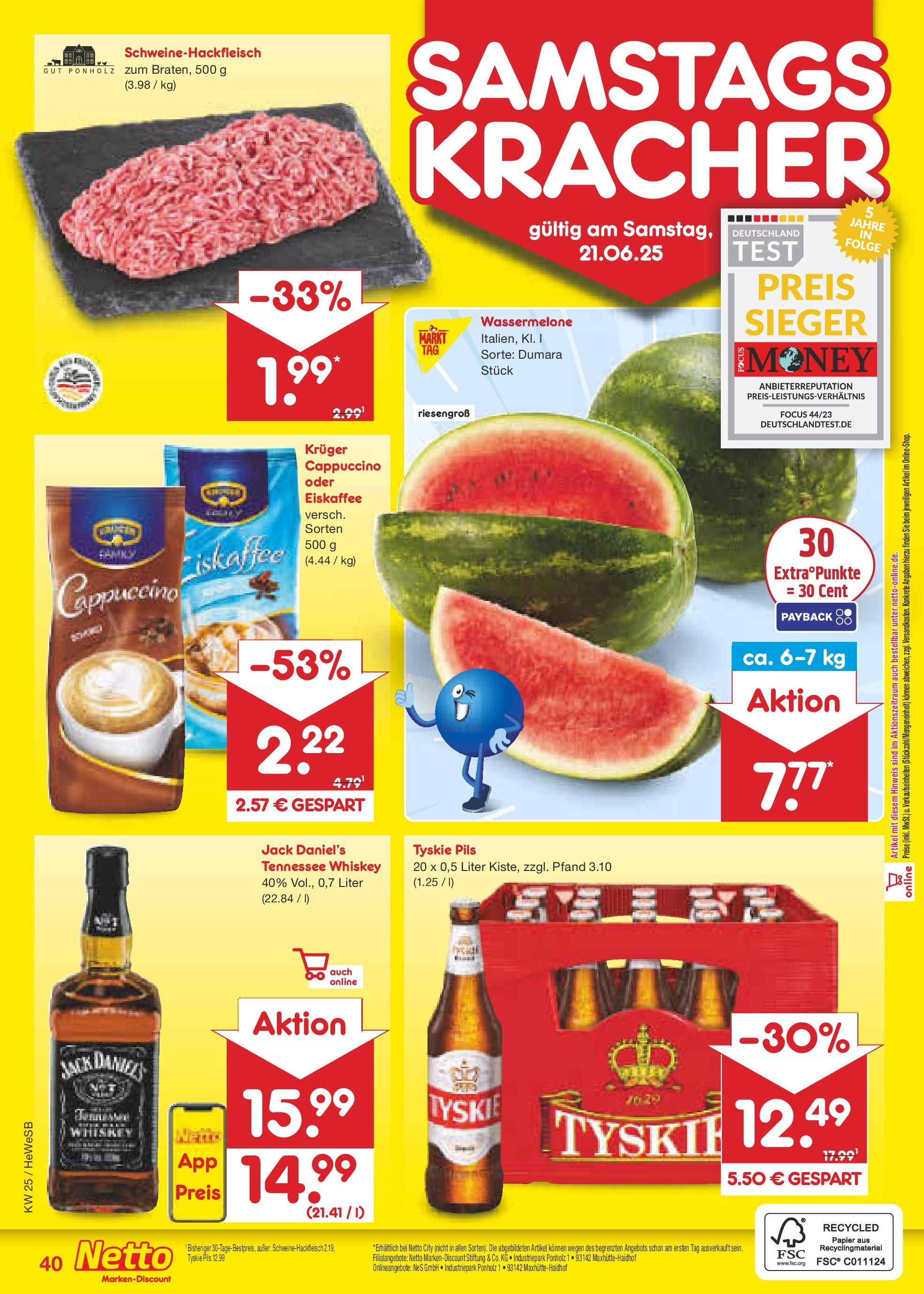 Netto Marken-Discount prospekt Brietlingen	 (ab 15.06.2025) » Angebote | Seite: 58 | Produkte: Pils, Wassermelone, Kruger cappuccino, Whiskey