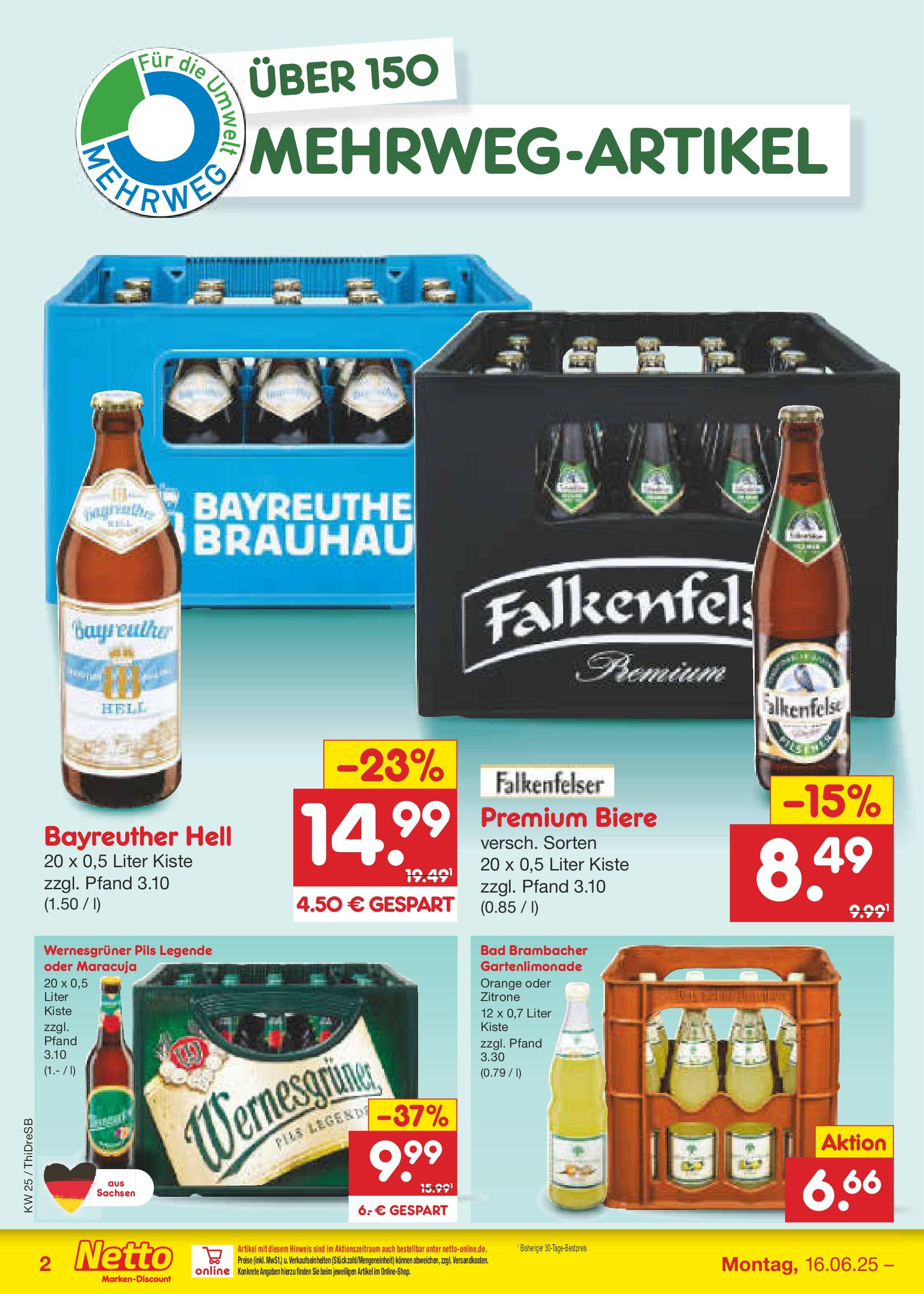 Netto Marken-Discount prospekt Dresden (ab 15.06.2025) » Angebote | Seite: 60 | Produkte: Bayreuther hell, Pils, Wernesgruner, Zitrone Netto Marken-Discount prospekt Dresden (ab 15.06.2025) » Angebote | Seite: 60 | Produkte: Bayreuther hell, Pils, Wernesgruner, Zitrone