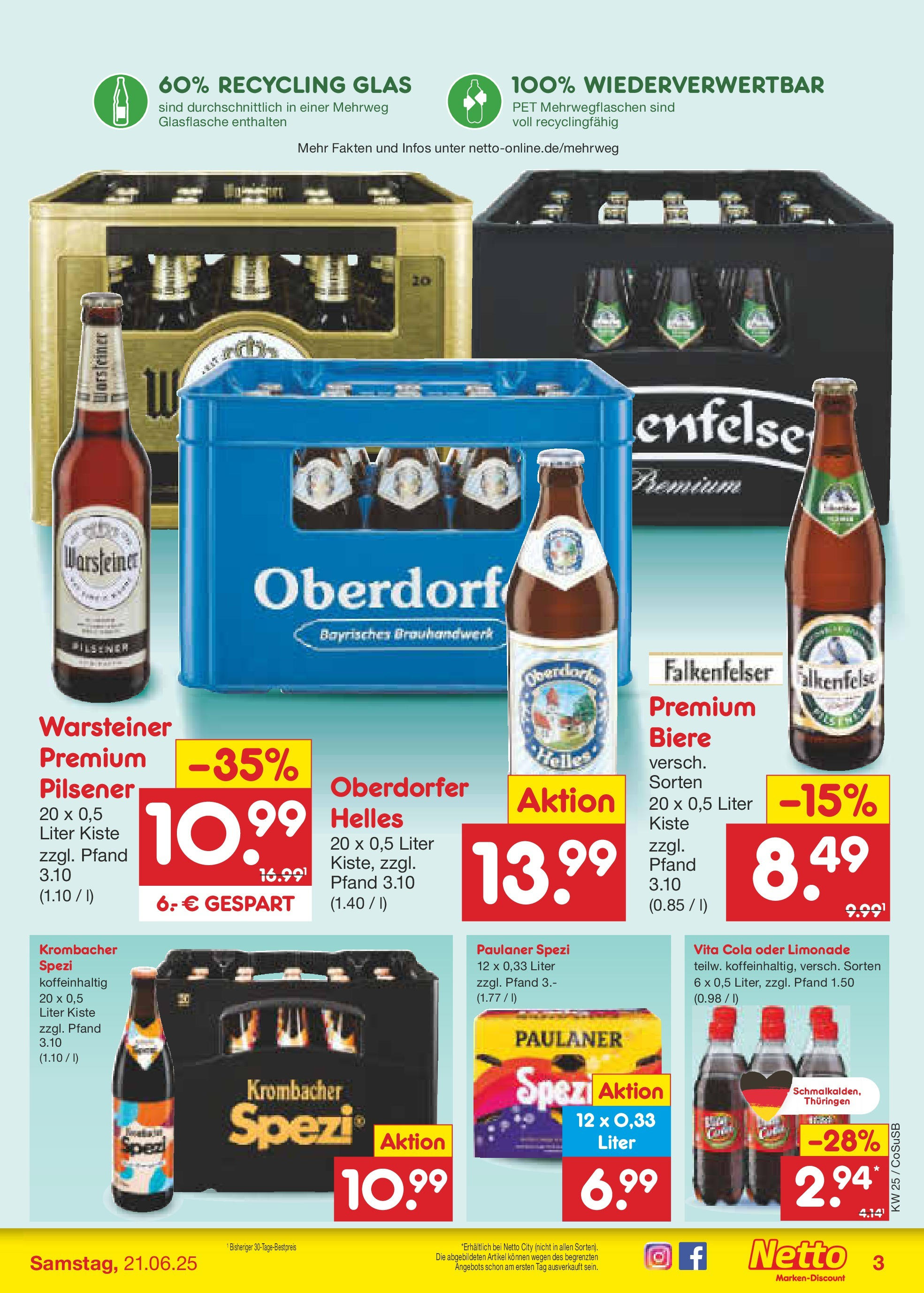 Netto Marken-Discount prospekt Bitterfeld-Wolfen (ab 15.06.2025) » Angebote | Seite: 61 | Produkte: Cola, Warsteiner, Vita cola, Krombacher Netto Marken-Discount prospekt Bitterfeld-Wolfen (ab 15.06.2025) » Angebote | Seite: 61 | Produkte: Cola, Warsteiner, Vita cola, Krombacher