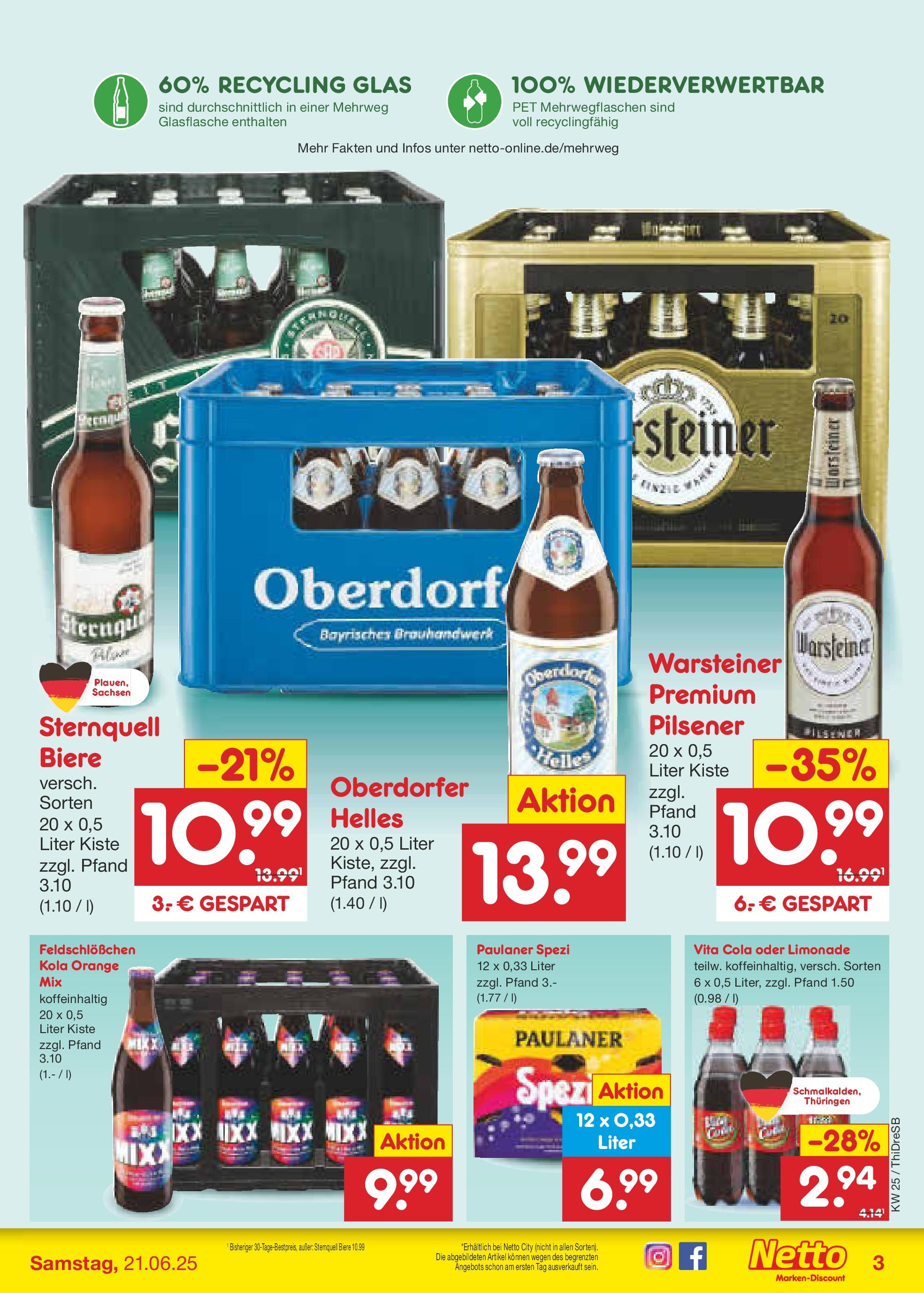 Netto Marken-Discount prospekt Dresden (ab 15.06.2025) » Angebote | Seite: 61 | Produkte: Cola, Limonade, Warsteiner, Vita cola Netto Marken-Discount prospekt Dresden (ab 15.06.2025) » Angebote | Seite: 61 | Produkte: Cola, Limonade, Warsteiner, Vita cola