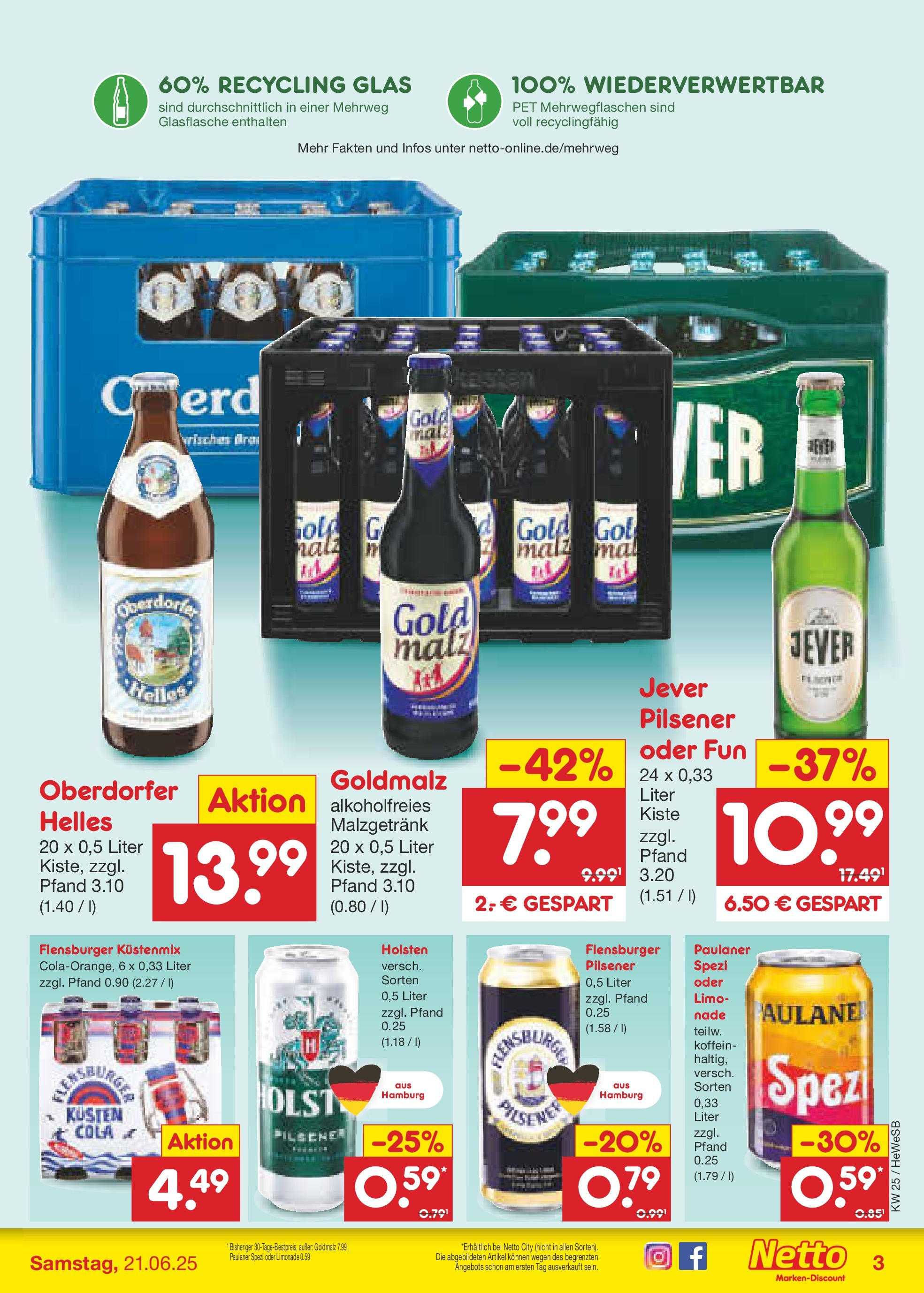 Netto Marken-Discount prospekt Brietlingen	 (ab 15.06.2025) » Angebote | Seite: 61 | Produkte: Limonade, Holsten, Flensburger, Jever