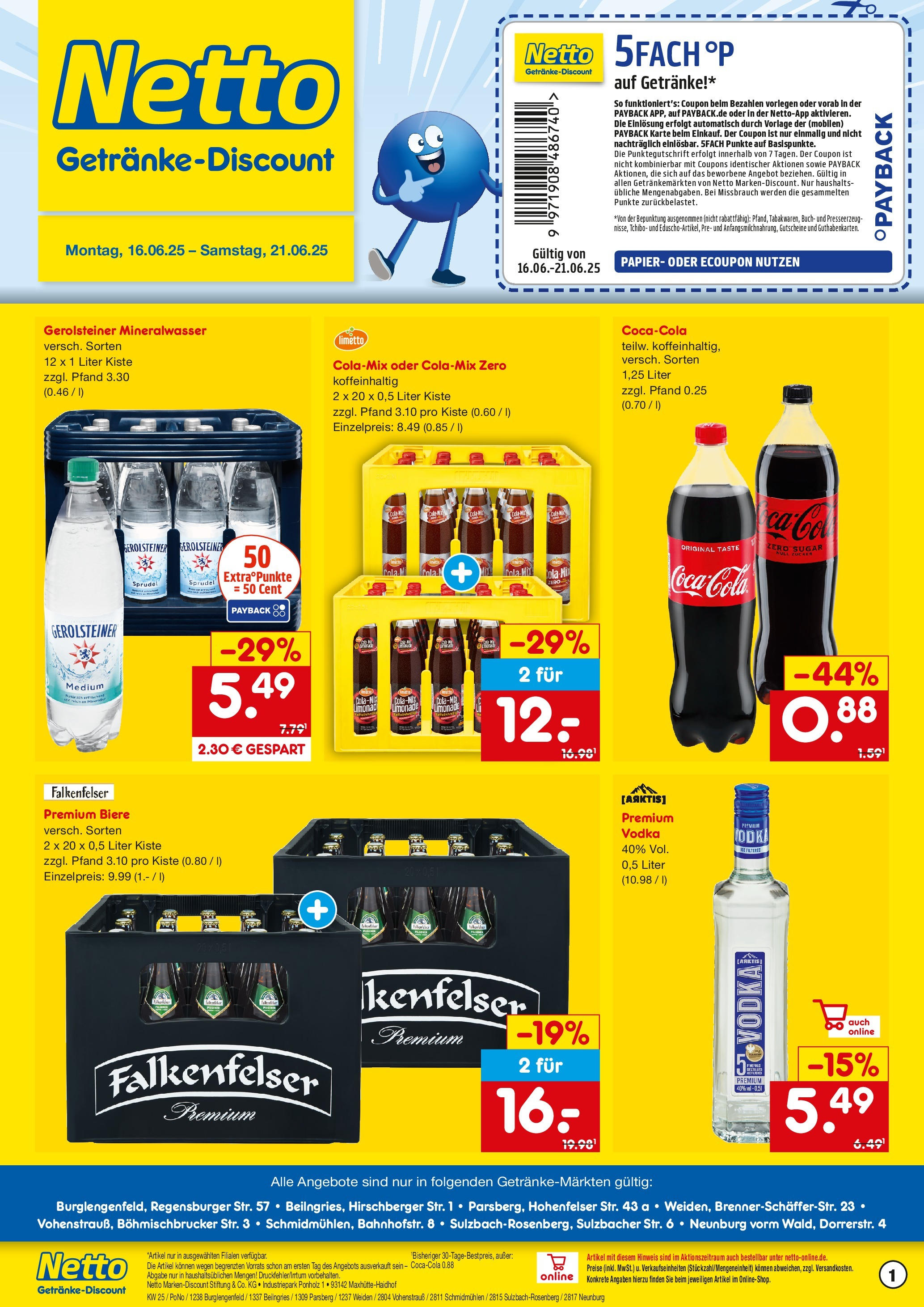Netto Marken-Discount prospekt Burglengenfeld	 (ab 15.06.2025) » Angebote | Seite: 1 | Produkte: Cola, Limonade, Mineralwasser, Vodka
