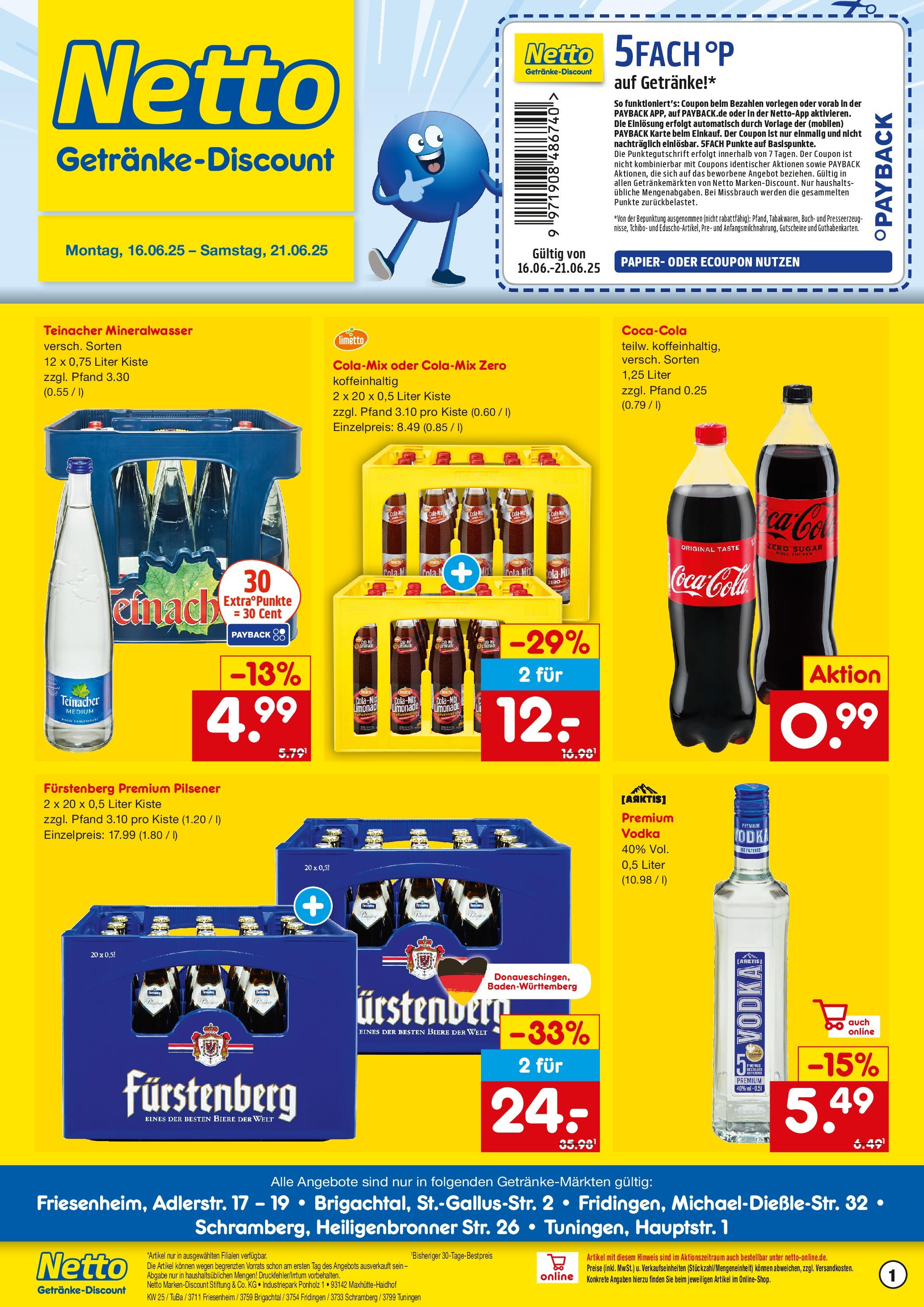 Netto Marken-Discount prospekt Friesenheim	 (ab 15.06.2025) » Angebote | Seite: 1 | Produkte: Limonade, Mineralwasser, Vodka