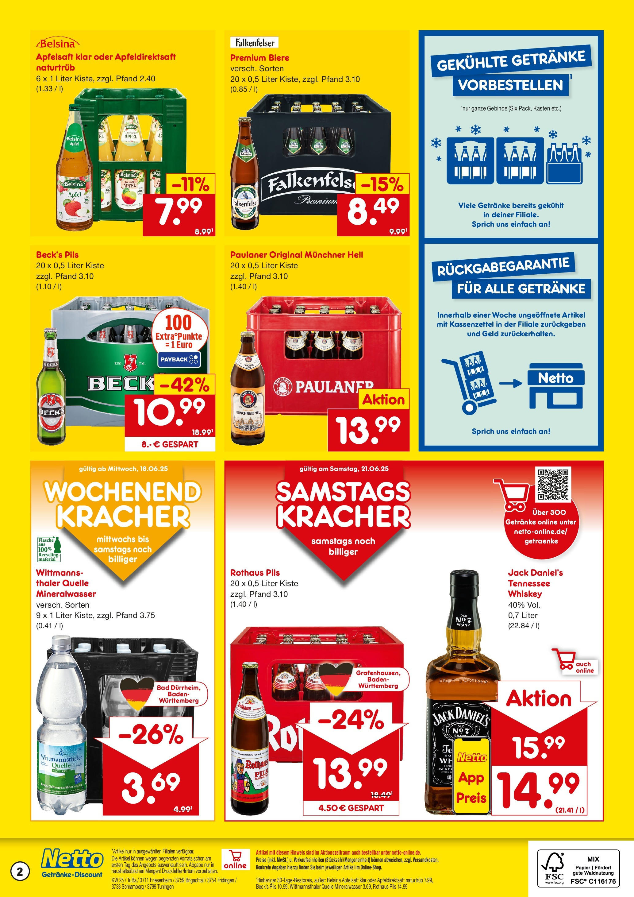 Netto Marken-Discount prospekt Friesenheim	 (ab 15.06.2025) » Angebote | Seite: 2 | Produkte: Bad, Jack Daniel's, Apfelsaft, Mineralwasser