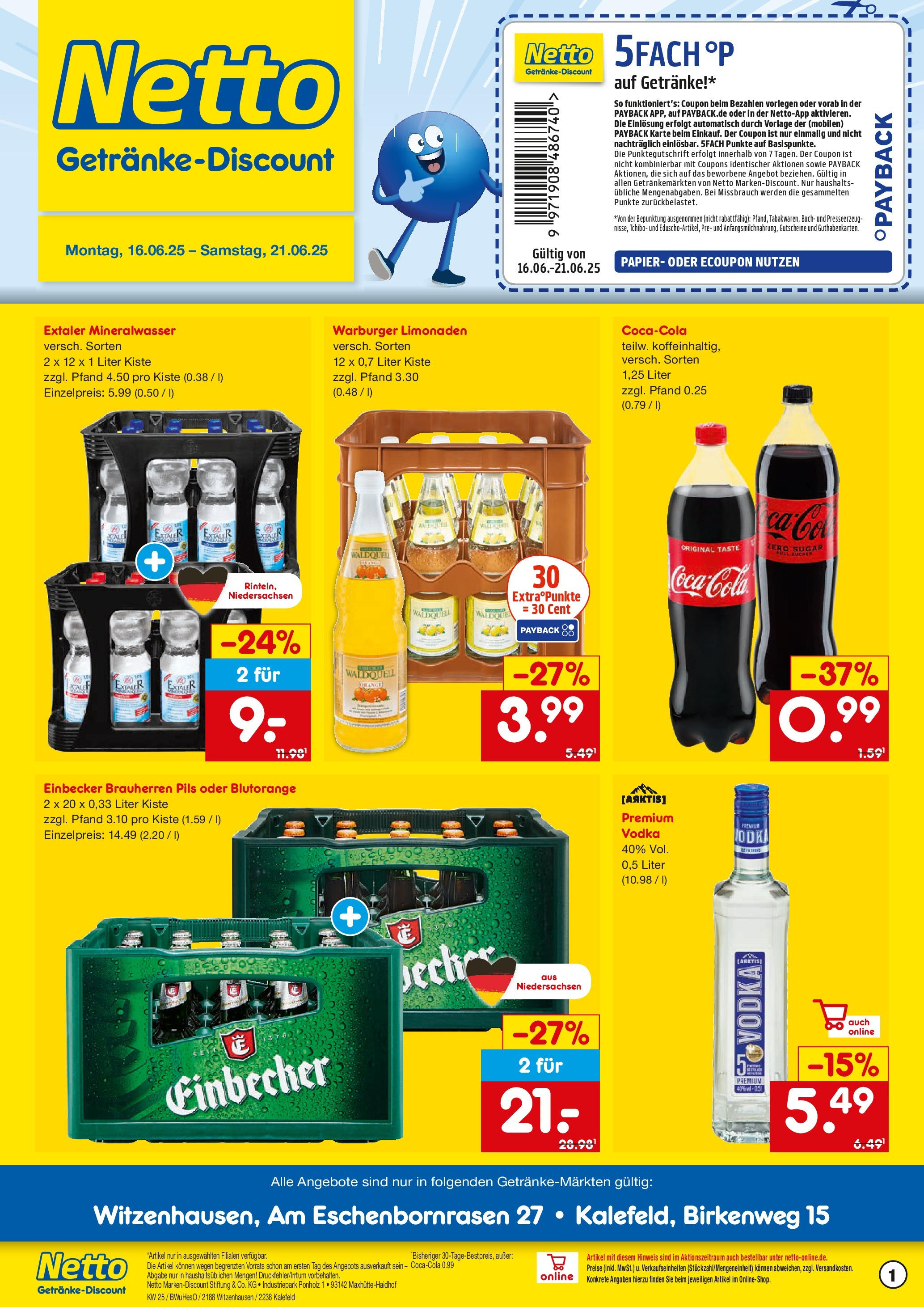 Netto Marken-Discount prospekt Kalefeld	 (ab 15.06.2025) » Angebote | Seite: 1 | Produkte: Coca cola, Cola, Pils, Mineralwasser
