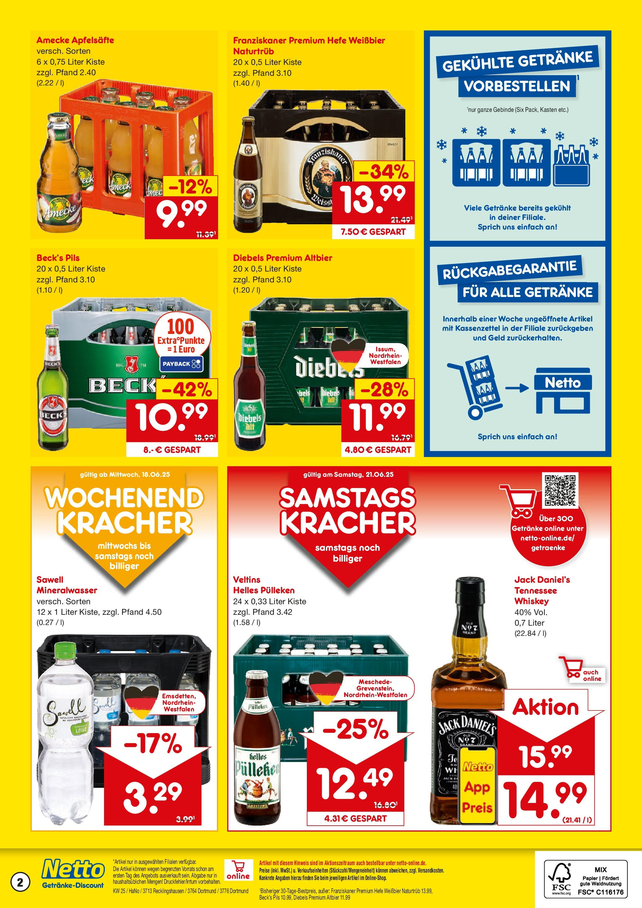 Netto Marken-Discount prospekt Recklinghausen	 (ab 15.06.2025) » Angebote | Seite: 2 | Produkte: Franziskaner, Pils, Mineralwasser, Whiskey