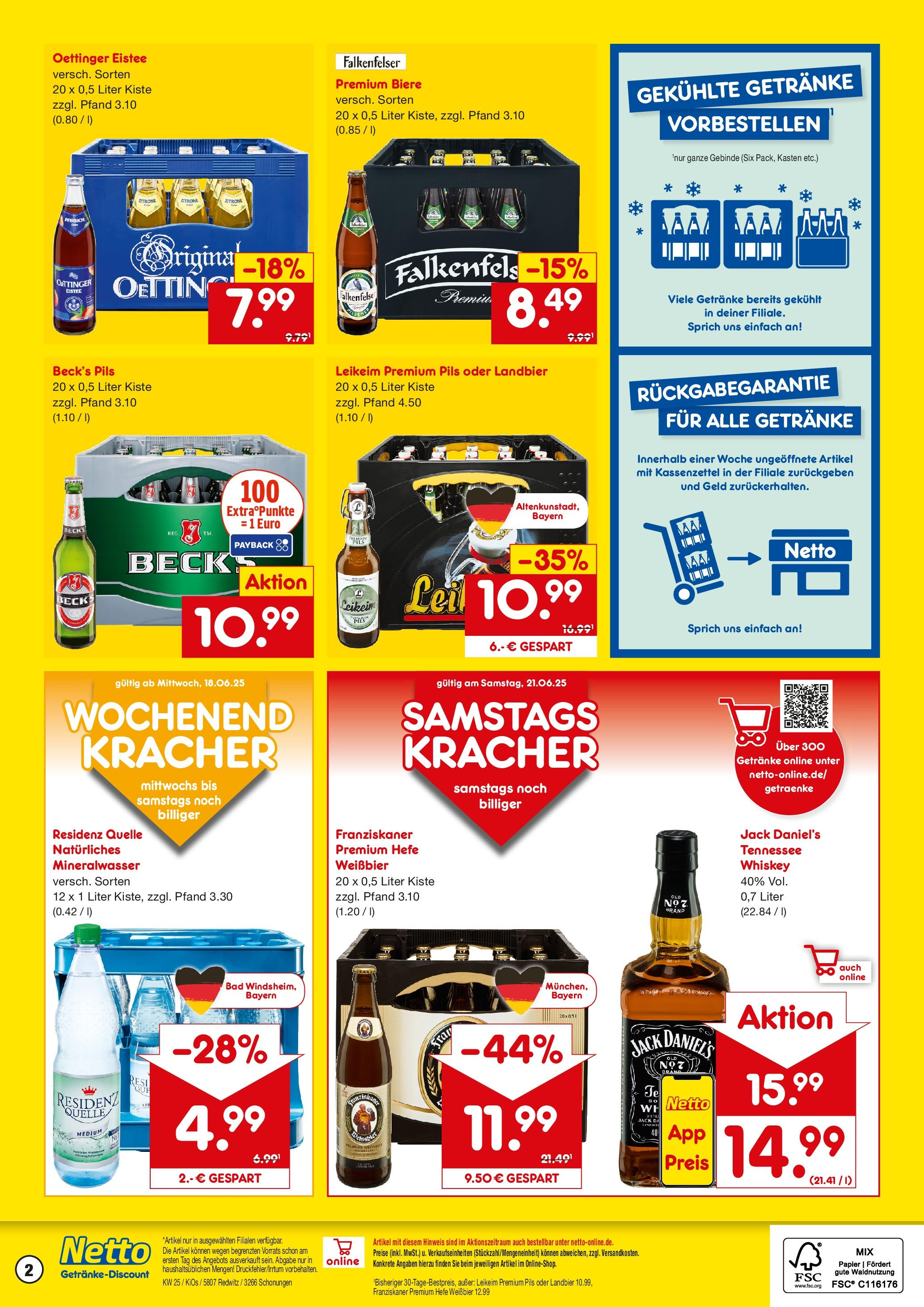 Netto Marken-Discount prospekt Redwitz	 (ab 15.06.2025) » Angebote | Seite: 2 | Produkte: Franziskaner, Bier, Hefe weissbier, Whiskey