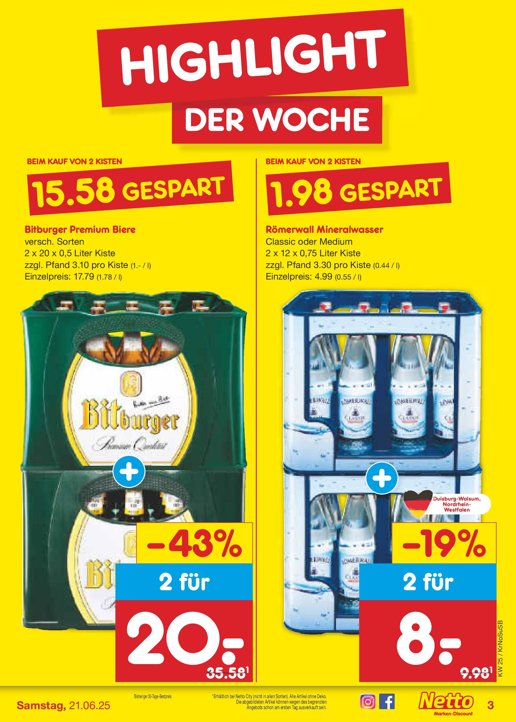 Netto Marken-Discount prospekt Jüchen (ab 15.06.2025) » Angebote | Seite: 3 | Produkte: Bitburger, Mineralwasser Netto Marken-Discount prospekt Jüchen (ab 15.06.2025) » Angebote | Seite: 3 | Produkte: Bitburger, Mineralwasser