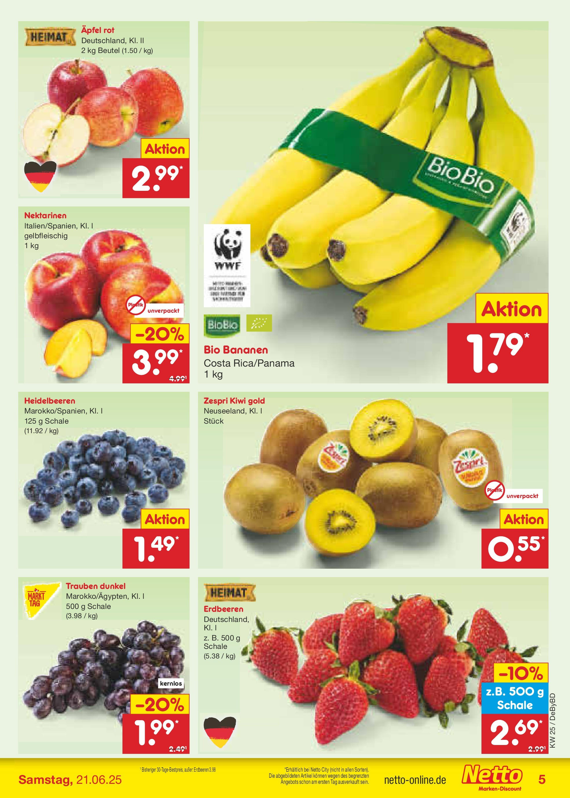 Netto Marken-Discount prospekt Buttenwiesen (ab 15.06.2025) » Angebote | Seite: 5 | Produkte: Nektarinen, Bananen, Heidelbeeren, Kiwi Netto Marken-Discount prospekt Buttenwiesen (ab 15.06.2025) » Angebote | Seite: 5 | Produkte: Nektarinen, Bananen, Heidelbeeren, Kiwi