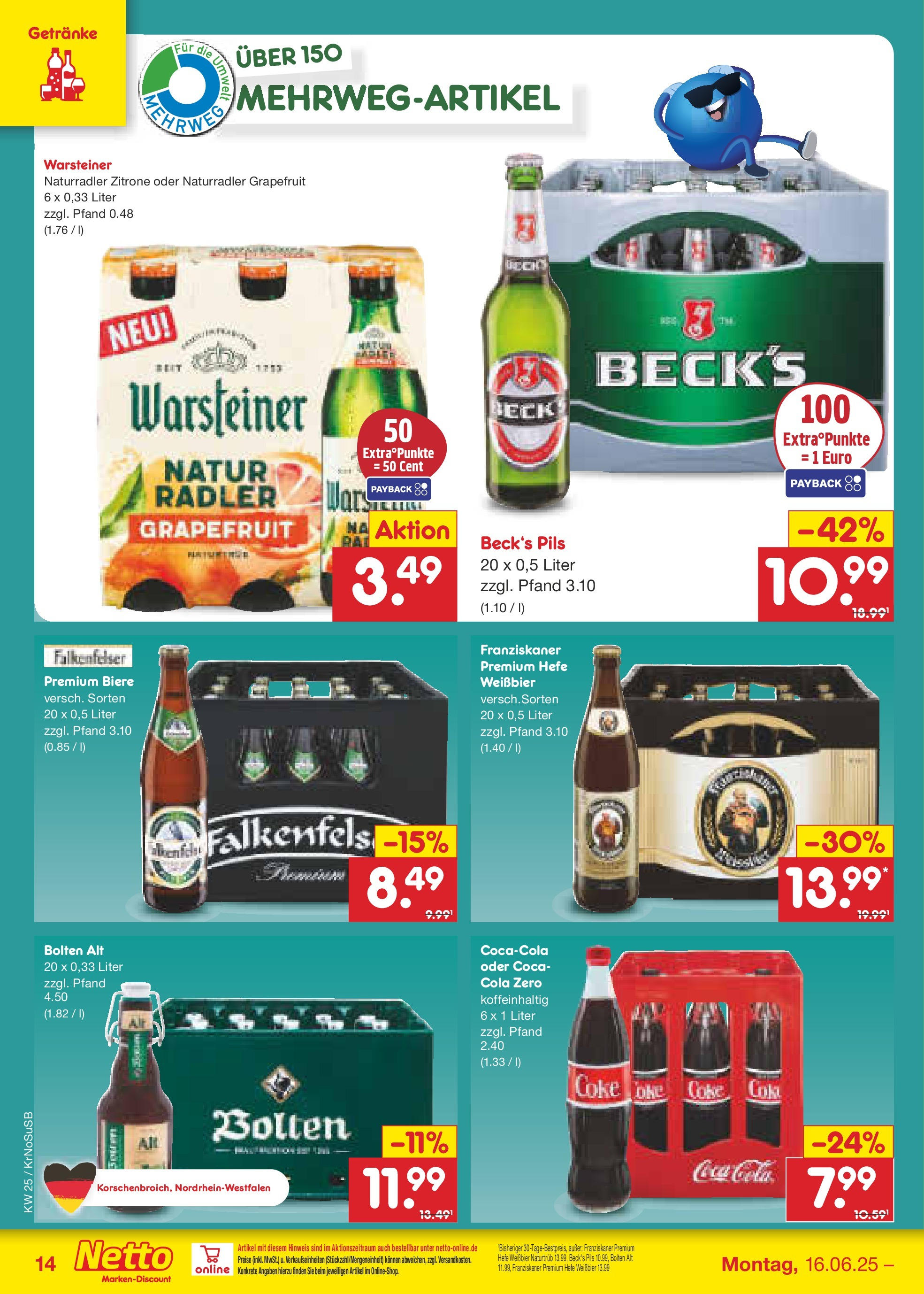 Netto Marken-Discount prospekt Jüchen (ab 15.06.2025) » Angebote | Seite: 18 | Produkte: Franziskaner, Cola, Radler, Warsteiner Netto Marken-Discount prospekt Jüchen (ab 15.06.2025) » Angebote | Seite: 18 | Produkte: Franziskaner, Cola, Radler, Warsteiner