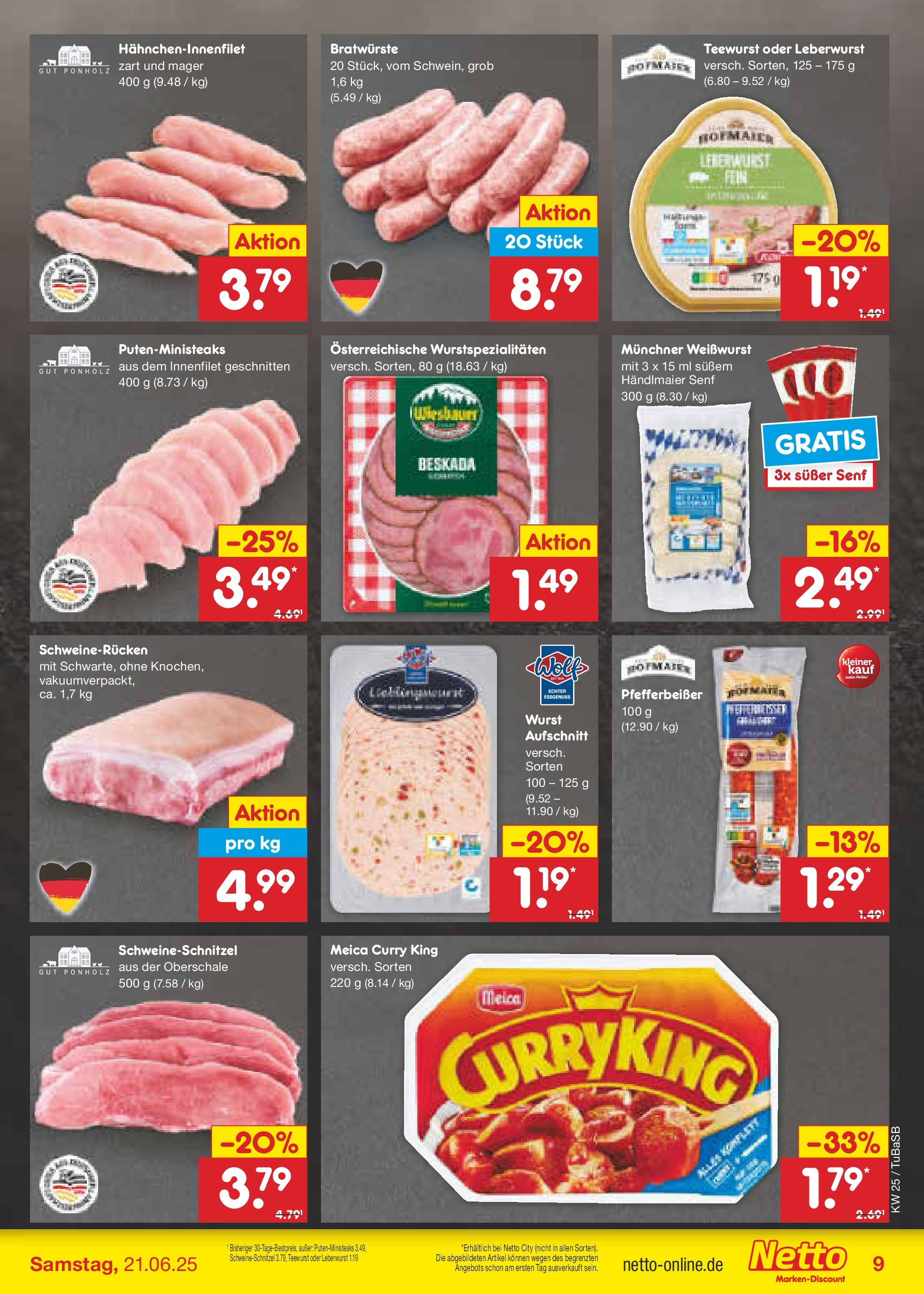 Netto Marken-Discount prospekt Lahr-Langenwinkel (ab 15.06.2025) » Angebote | Seite: 9 | Produkte: Weißwurst, Meica, Wurst, Schweinerucken Netto Marken-Discount prospekt Lahr-Langenwinkel (ab 15.06.2025) » Angebote | Seite: 9 | Produkte: Weißwurst, Meica, Wurst, Schweinerucken