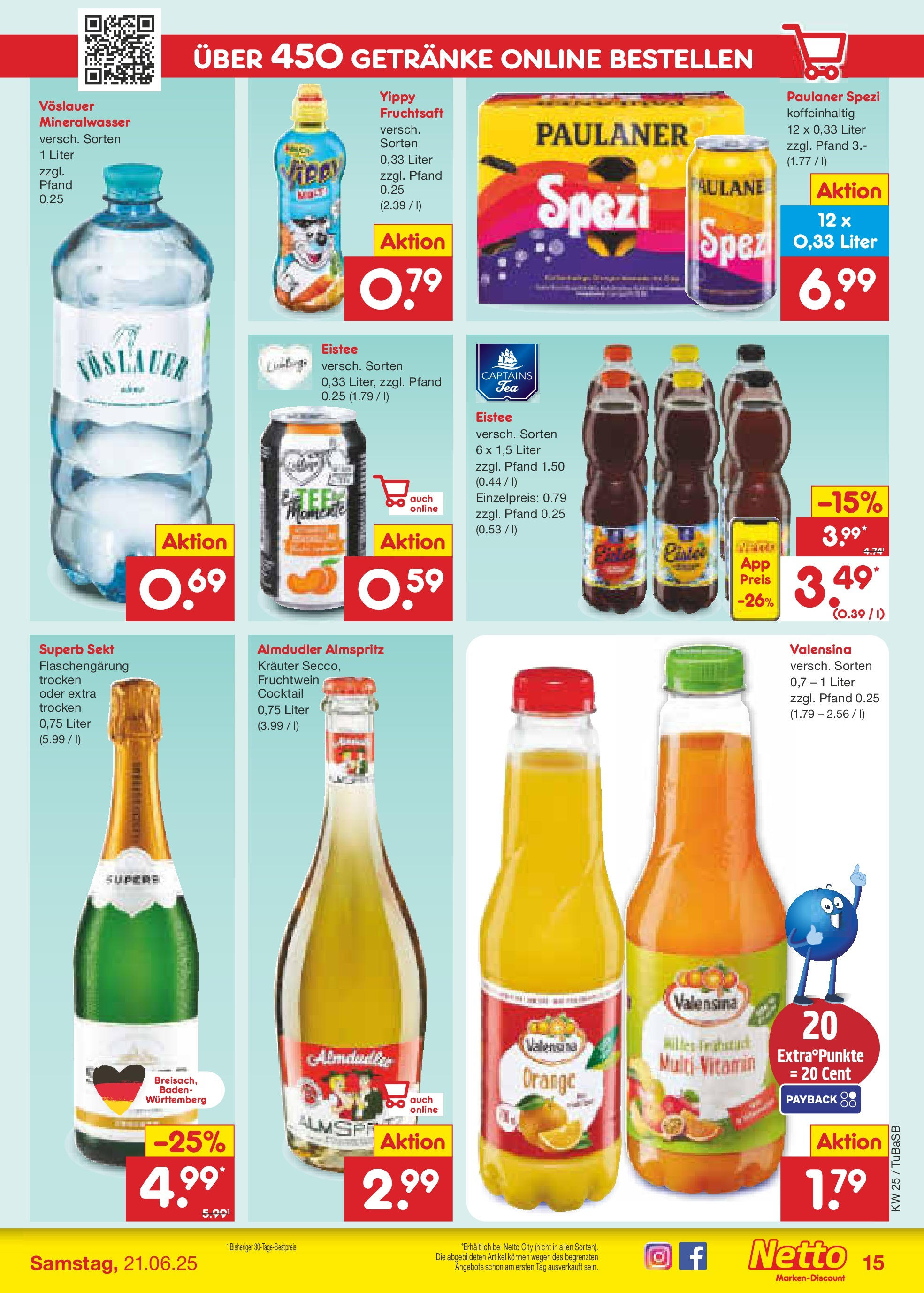 Netto Marken-Discount prospekt Lahr-Langenwinkel (ab 15.06.2025) » Angebote | Seite: 19 | Produkte: Cola, Paulaner spezi, Mineralwasser, Valensina Netto Marken-Discount prospekt Lahr-Langenwinkel (ab 15.06.2025) » Angebote | Seite: 19 | Produkte: Cola, Paulaner spezi, Mineralwasser, Valensina