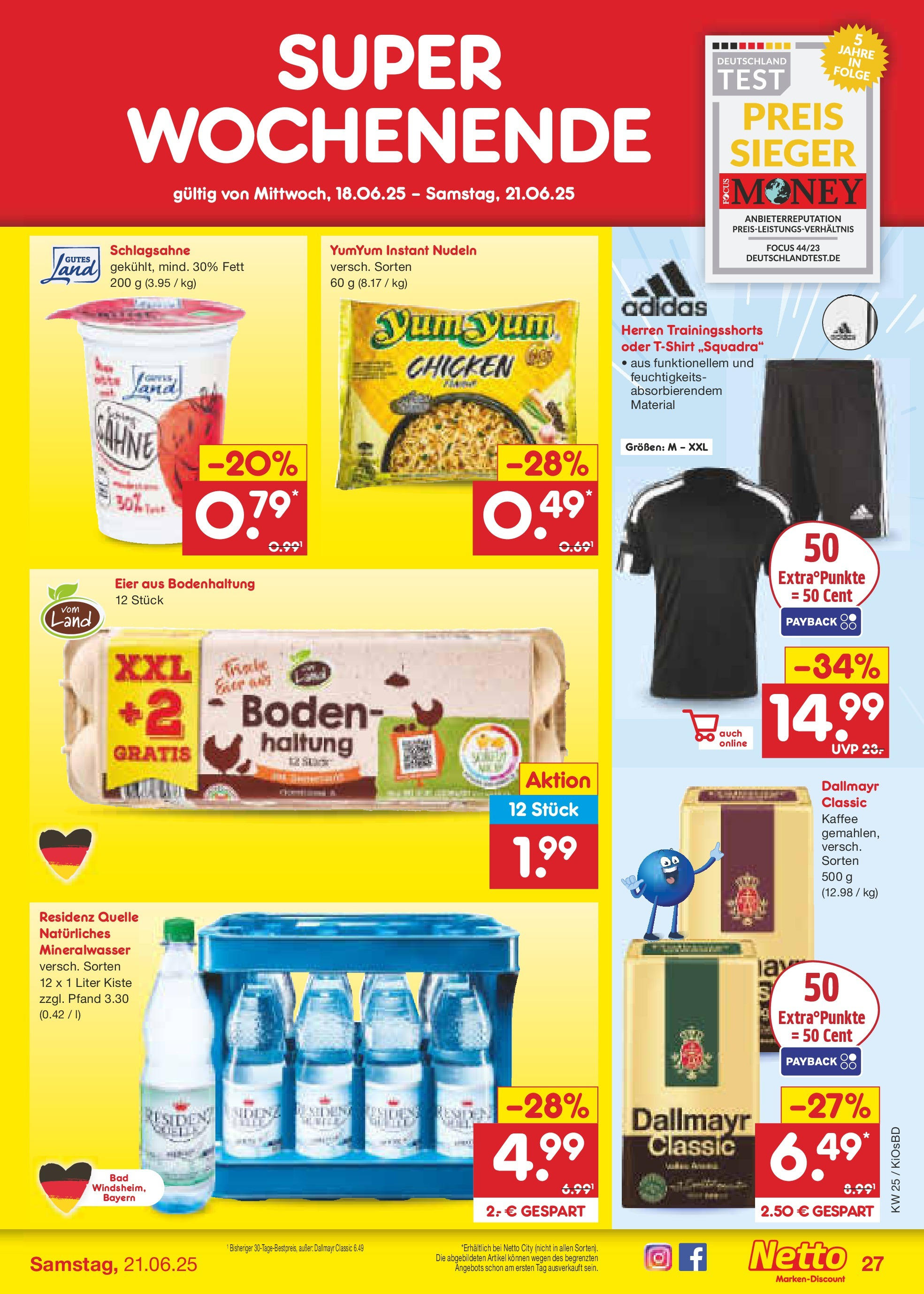 Netto Marken-Discount prospekt Mistelbach	 (ab 15.06.2025) » Angebote | Seite: 39 | Produkte: Schlagsahne, Eier, Mineralwasser, Dallmayr