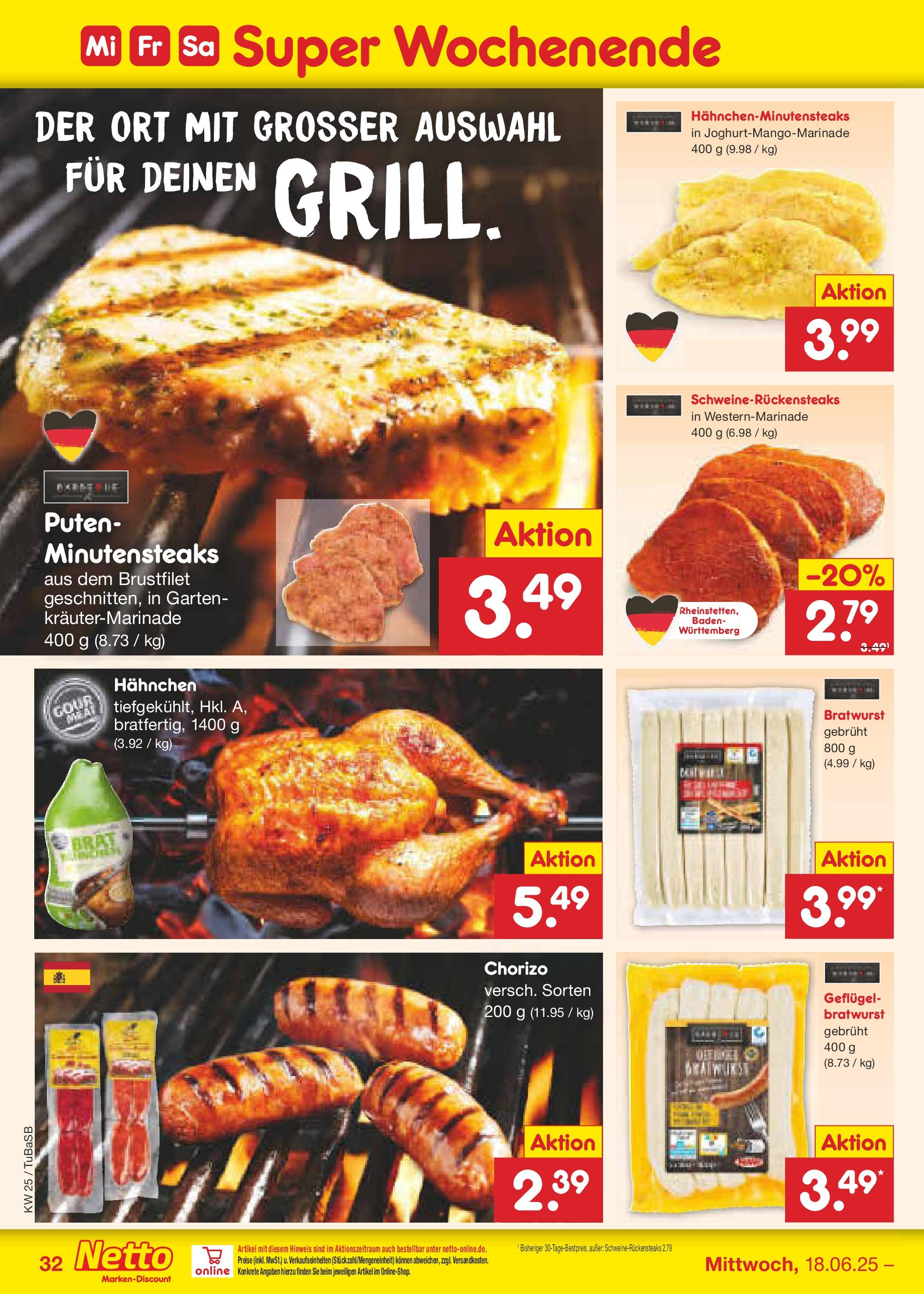 Netto Marken-Discount prospekt Lahr-Langenwinkel (ab 15.06.2025) » Angebote | Seite: 46 | Produkte: Hahnchen, Bratwurst Netto Marken-Discount prospekt Lahr-Langenwinkel (ab 15.06.2025) » Angebote | Seite: 46 | Produkte: Hahnchen, Bratwurst