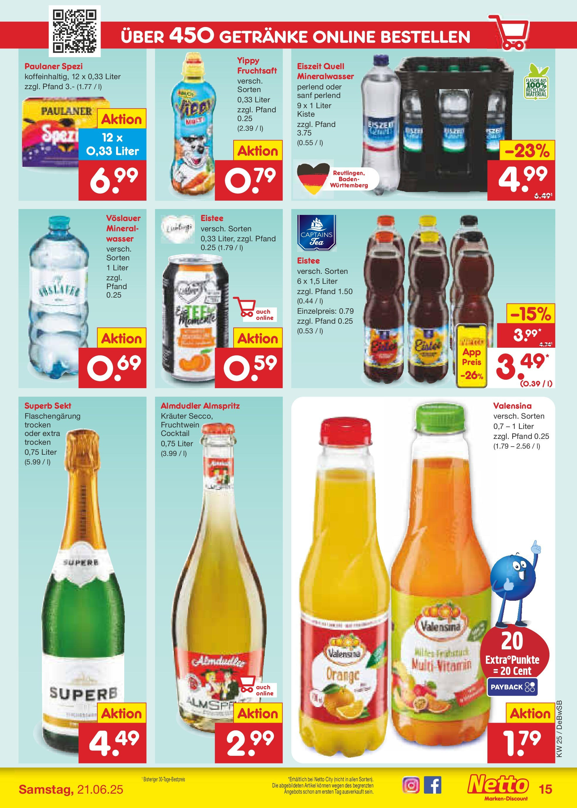 Netto Marken-Discount prospekt Waiblingen-Bittenfeld	 (ab 15.06.2025) » Angebote | Seite: 19 | Produkte: Paulaner spezi, Sekt, Valensina, Fruchtsaft