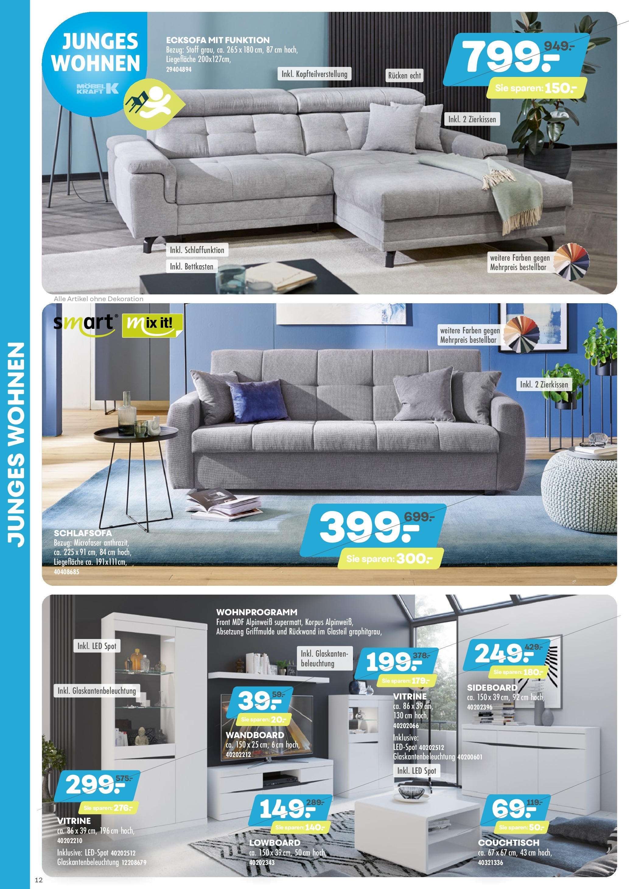 Möbel Kraft - Wohntrends Sommer (ab 03.06.2025) zum Blättern | Seite: 12 | Produkte: Schlafsofa, Ecksofa, Vitrine, Liege