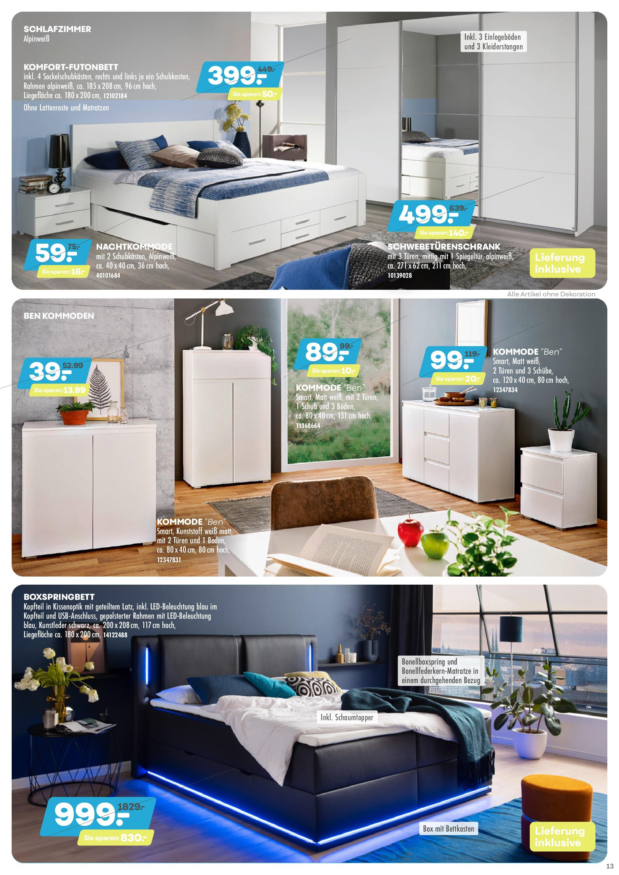 Möbel Kraft - Wohntrends Sommer (ab 03.06.2025) zum Blättern | Seite: 13 | Produkte: Schwebetürenschrank, Boxspringbett, Liege, Box