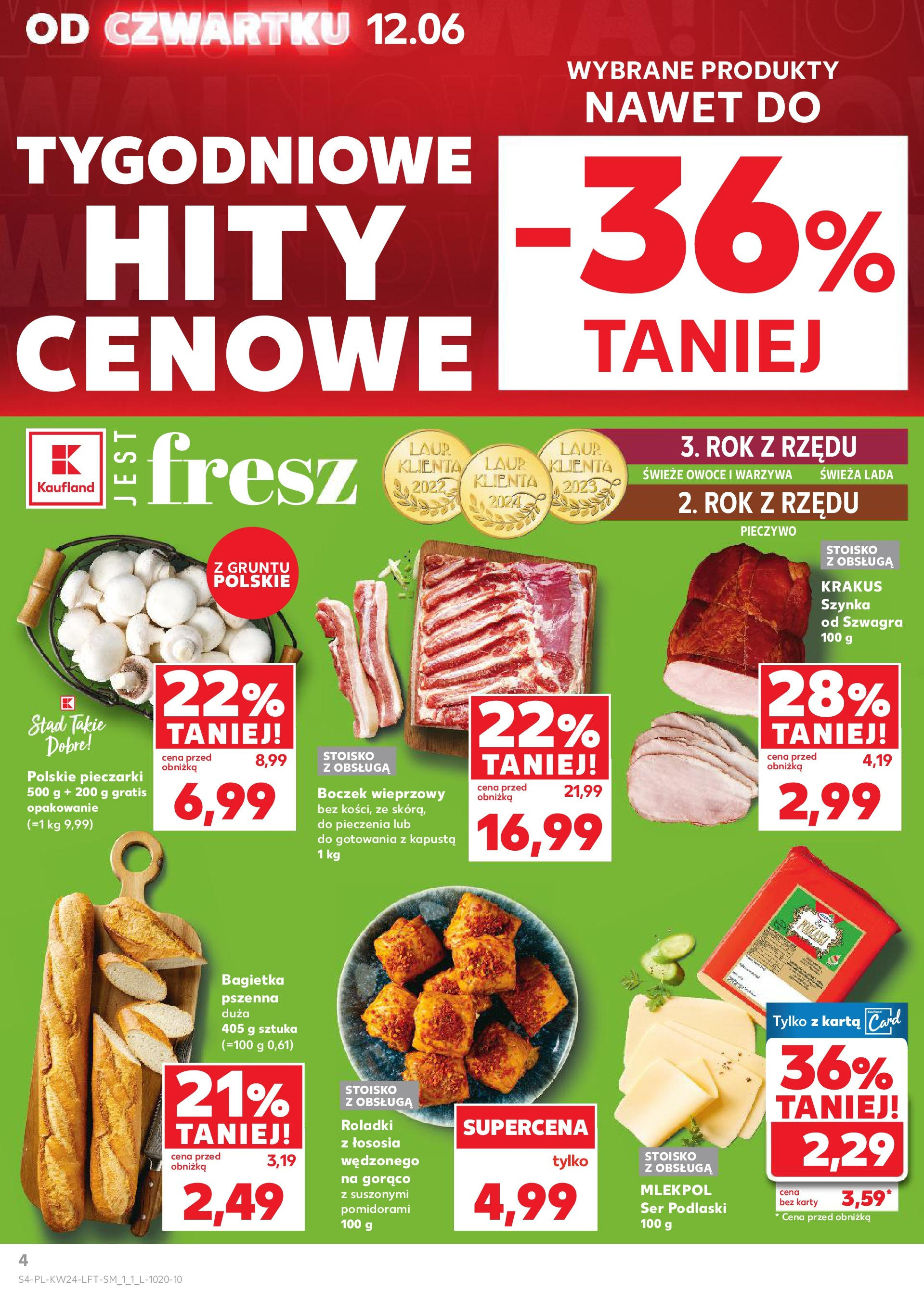 Kaufland gazetka od 12.06.2025 - od jutra PDF | Strona: 4 | Produkty: Pieczywo, Karta, Boczek wieprzowy, Owoce