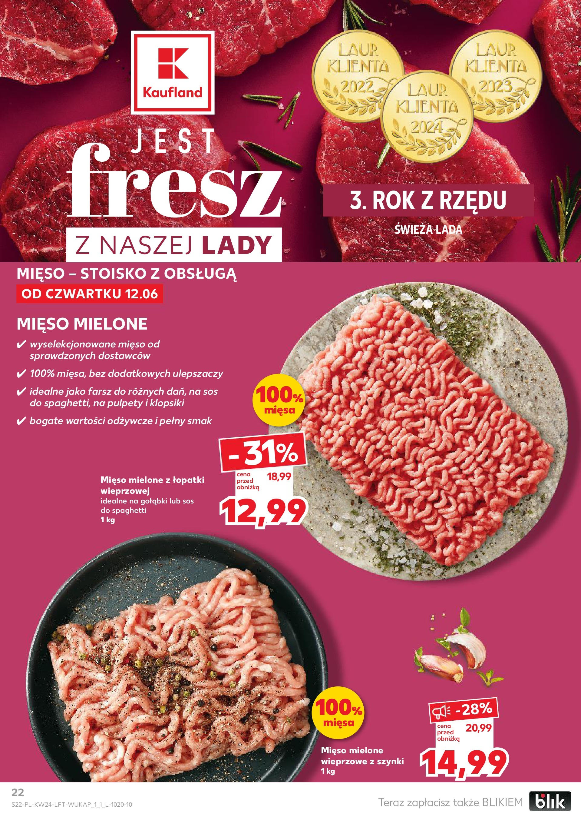 Kaufland gazetka od 12.06.2025 - od jutra PDF | Strona: 22 | Produkty: Mięso, Mięso mielone, Klopsiki, Sos do spaghetti