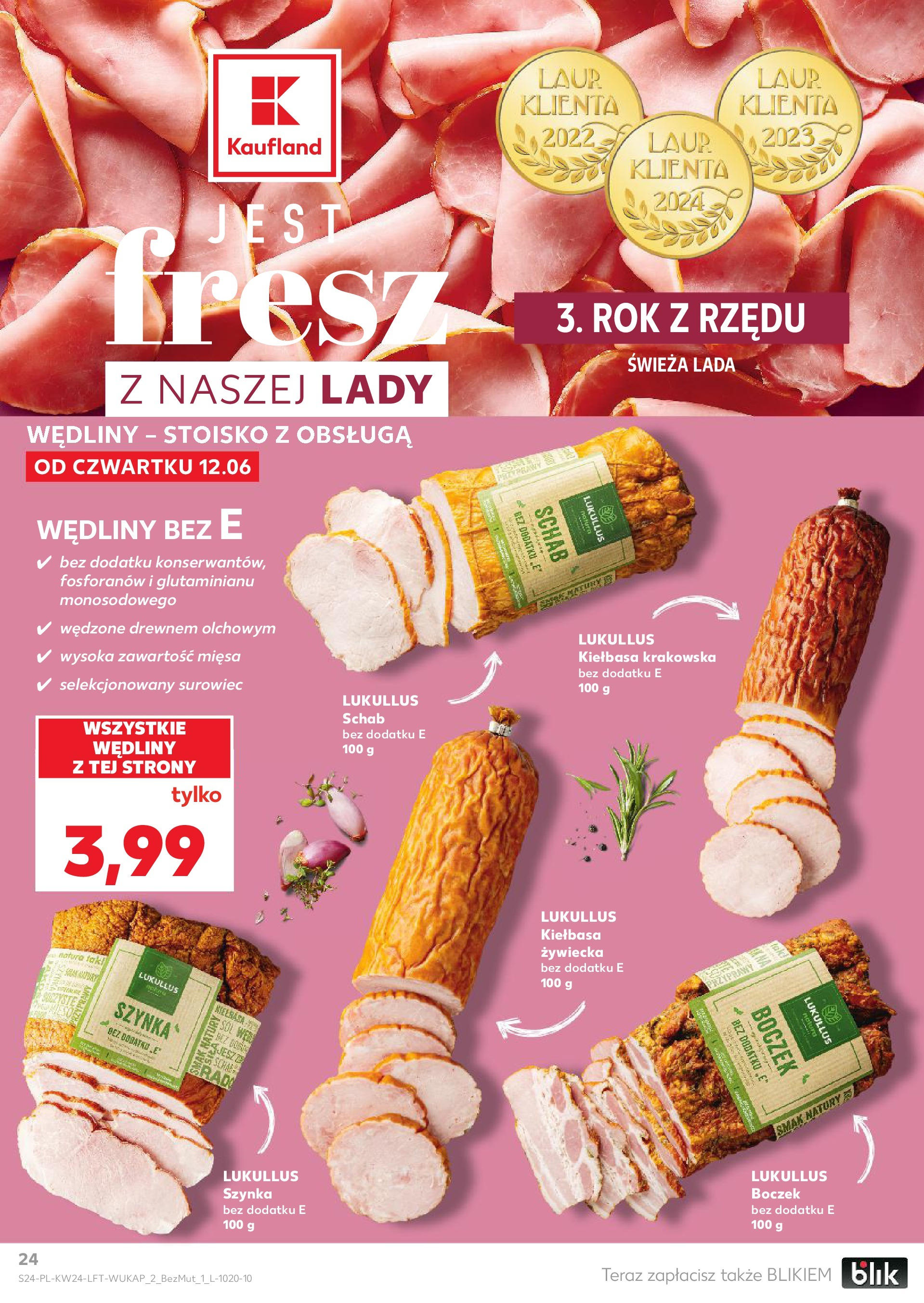 Kaufland gazetka od 12.06.2025 - od jutra PDF | Strona: 24 | Produkty: Kiełbasa, Szynka, Kiełbasa krakowska, Wędliny