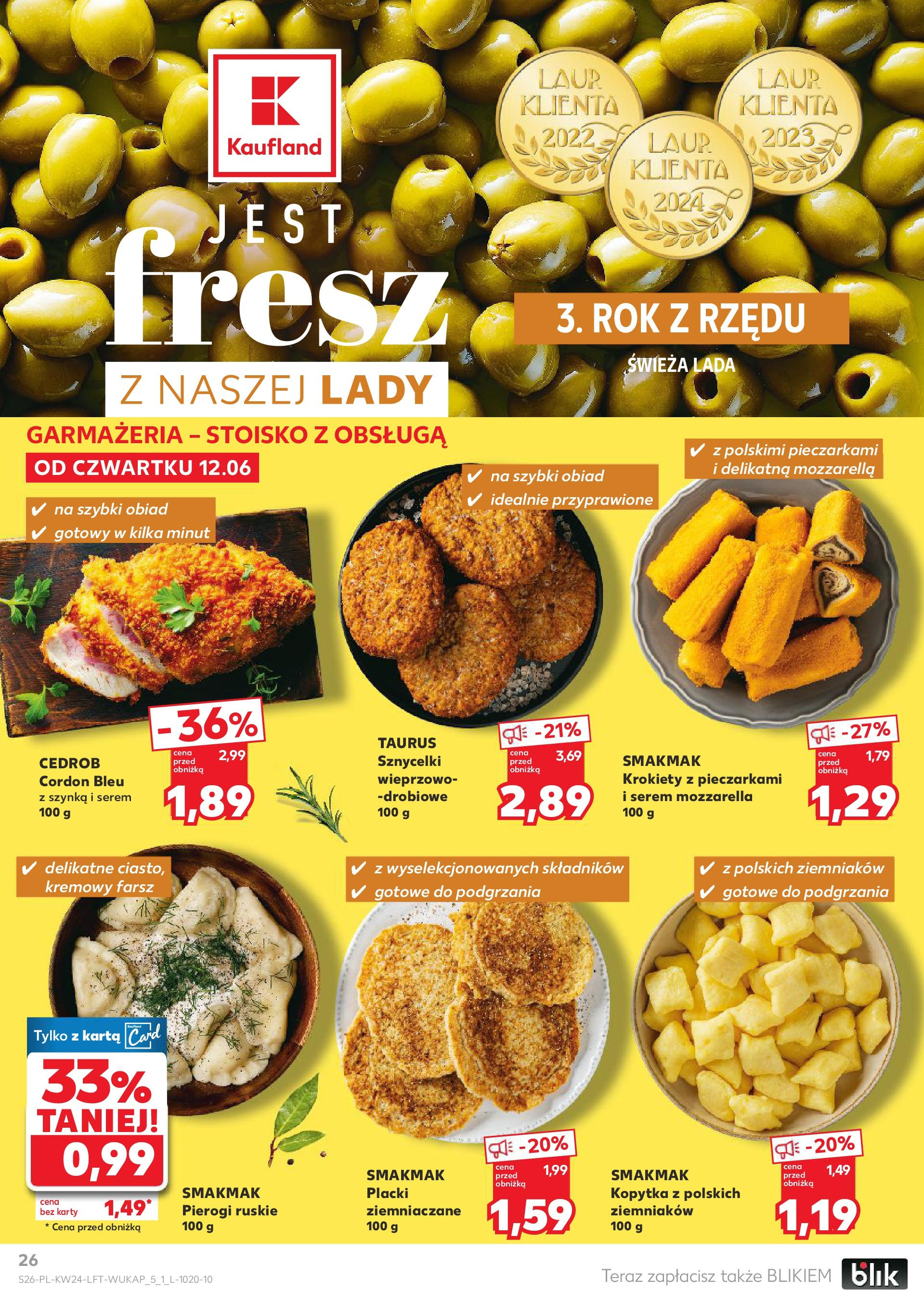 Kaufland gazetka od 12.06.2025 - od jutra PDF | Strona: 26 | Produkty: Pierogi, Krokiety z pieczarkami i serem mozzarella, Placki ziemniaczane, Mozzarella