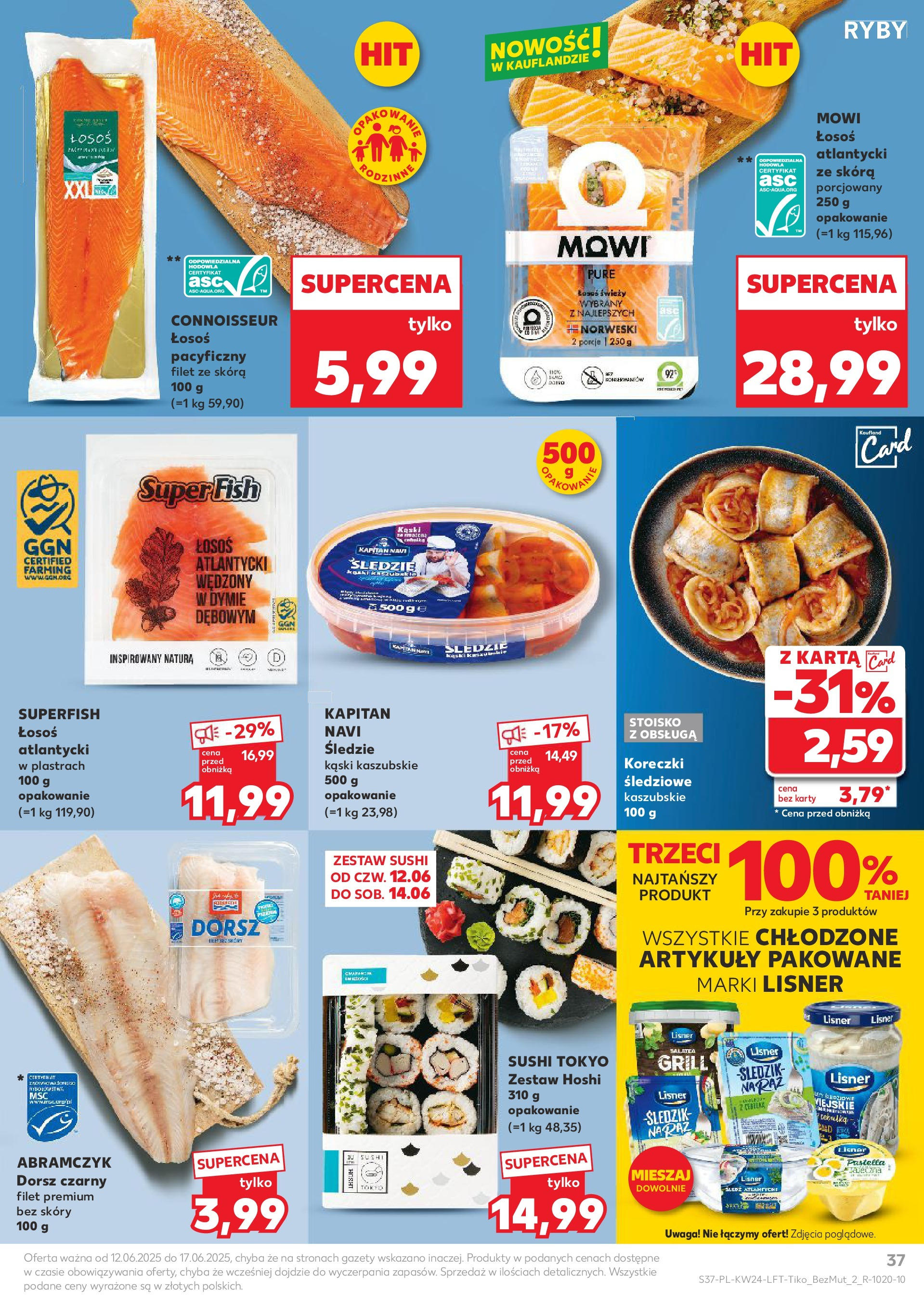 Kaufland gazetka od 12.06.2025 - od jutra PDF | Strona: 37 | Produkty: Karta, Łosoś atlantycki, Łosoś, Dorsz czarny