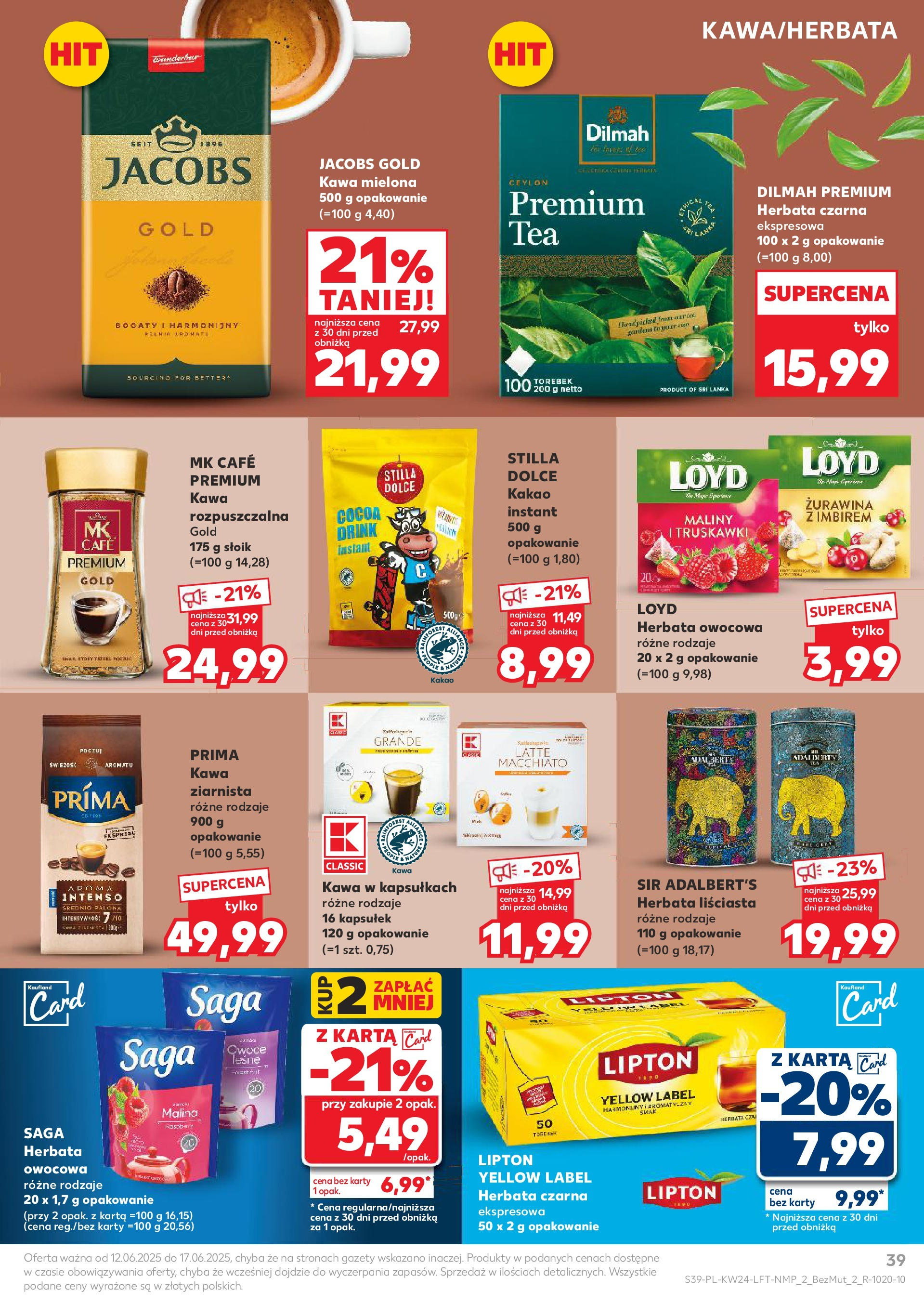 Kaufland gazetka od 12.06.2025 - od jutra PDF | Strona: 39 | Produkty: Kakao, Kawa ziarnista, Kawa rozpuszczalna, Kawa