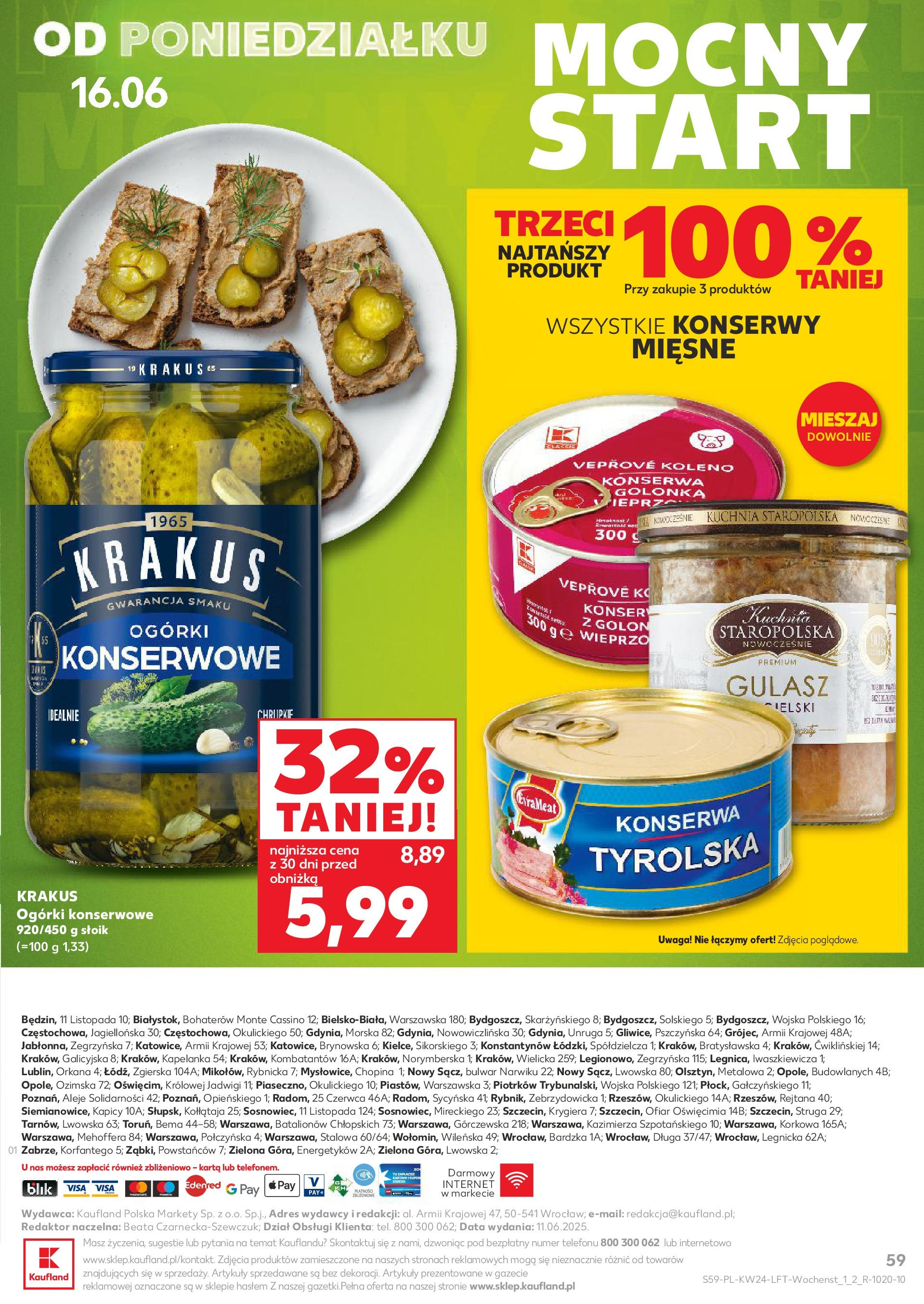 Kaufland gazetka od 12.06.2025 - od jutra PDF | Strona: 59 | Produkty: Golonka wieprzowa, Gulasz, Ogórki, Ogórki konserwowe