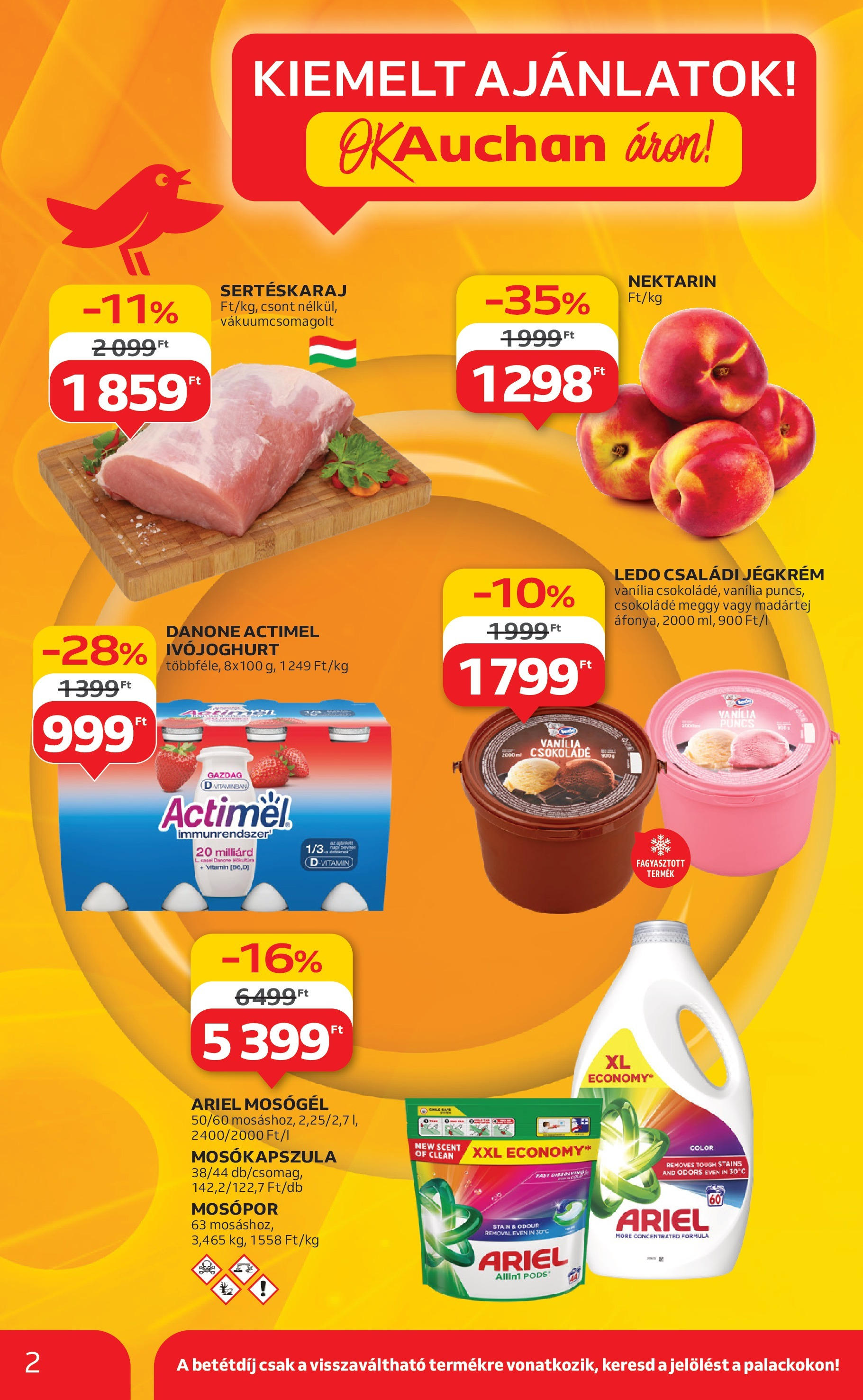 Auchan Akciós újság - 2025.06.12. -tól/töl > akció, lapozható szórólap 🛍️ | Oldal: 2 | Termékek: Nektarin, Sertéskaraj, Meggy, Jégkrém